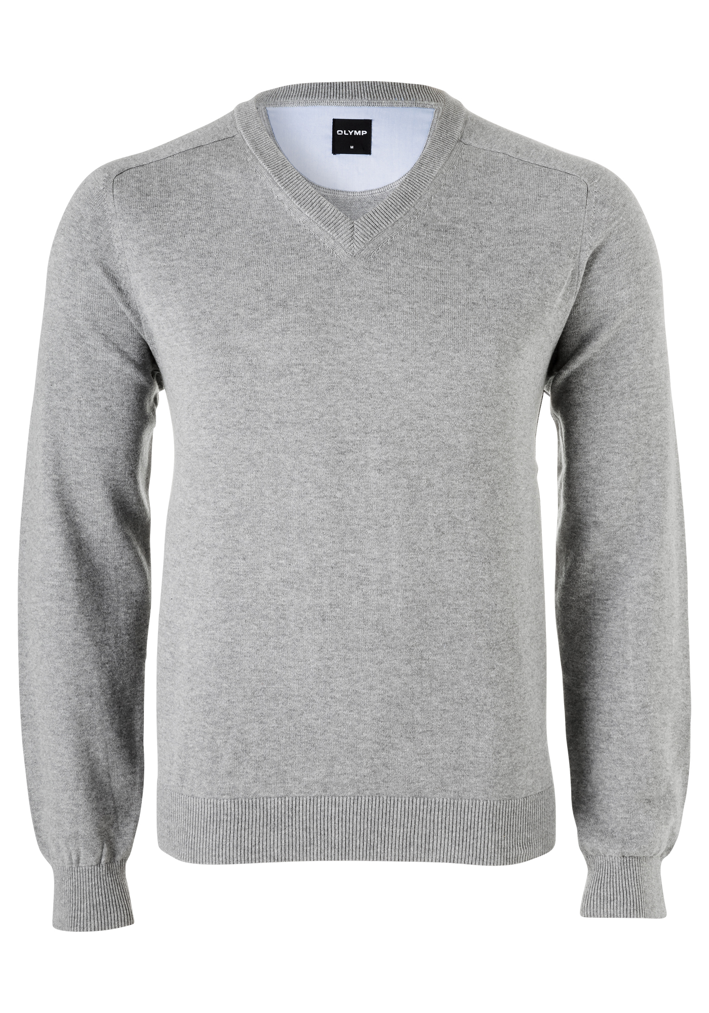 OLYMP modern fit trui katoen, V-hals, grijs