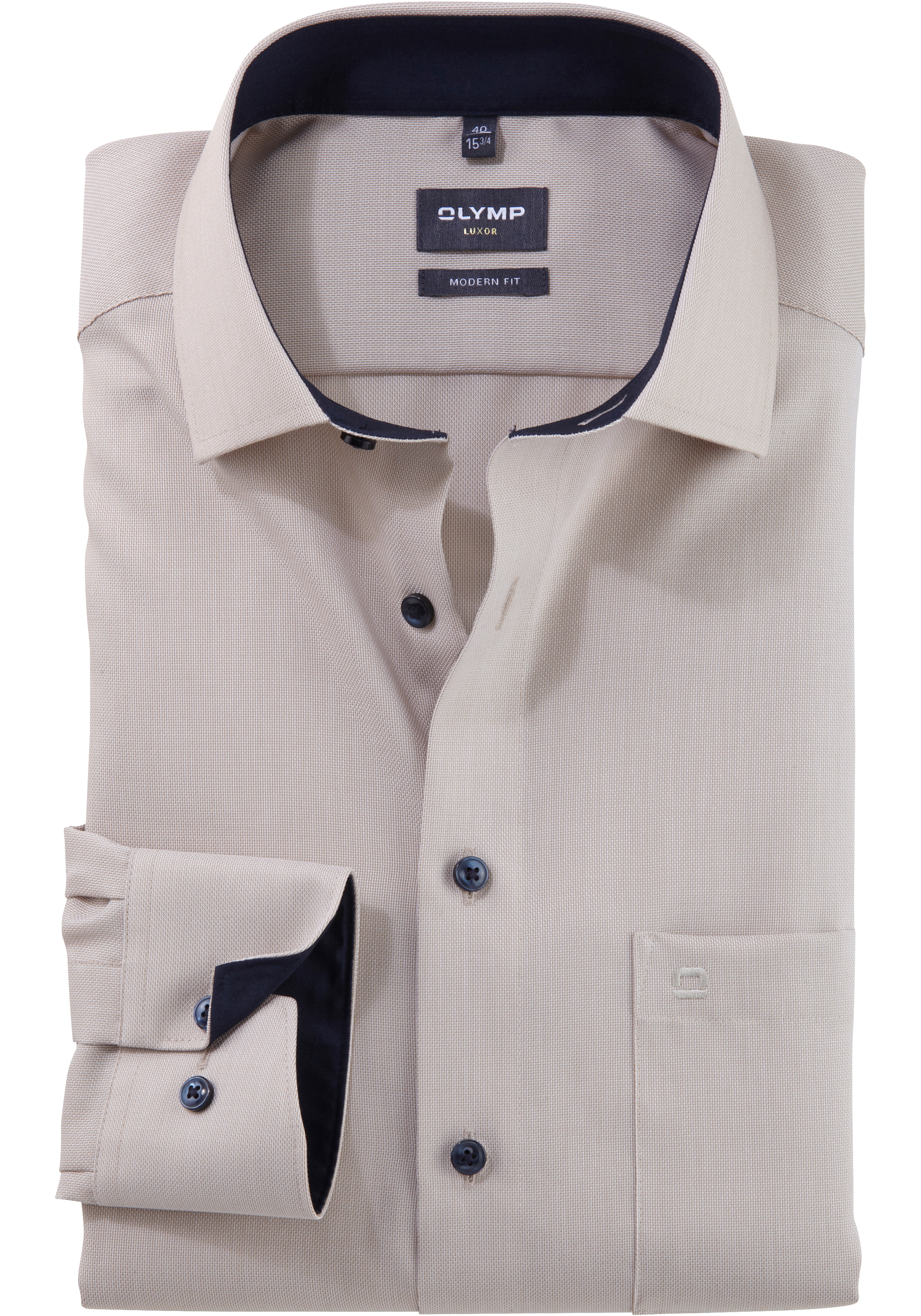 OLYMP Luxor modern fit overhemd, natte, beige
