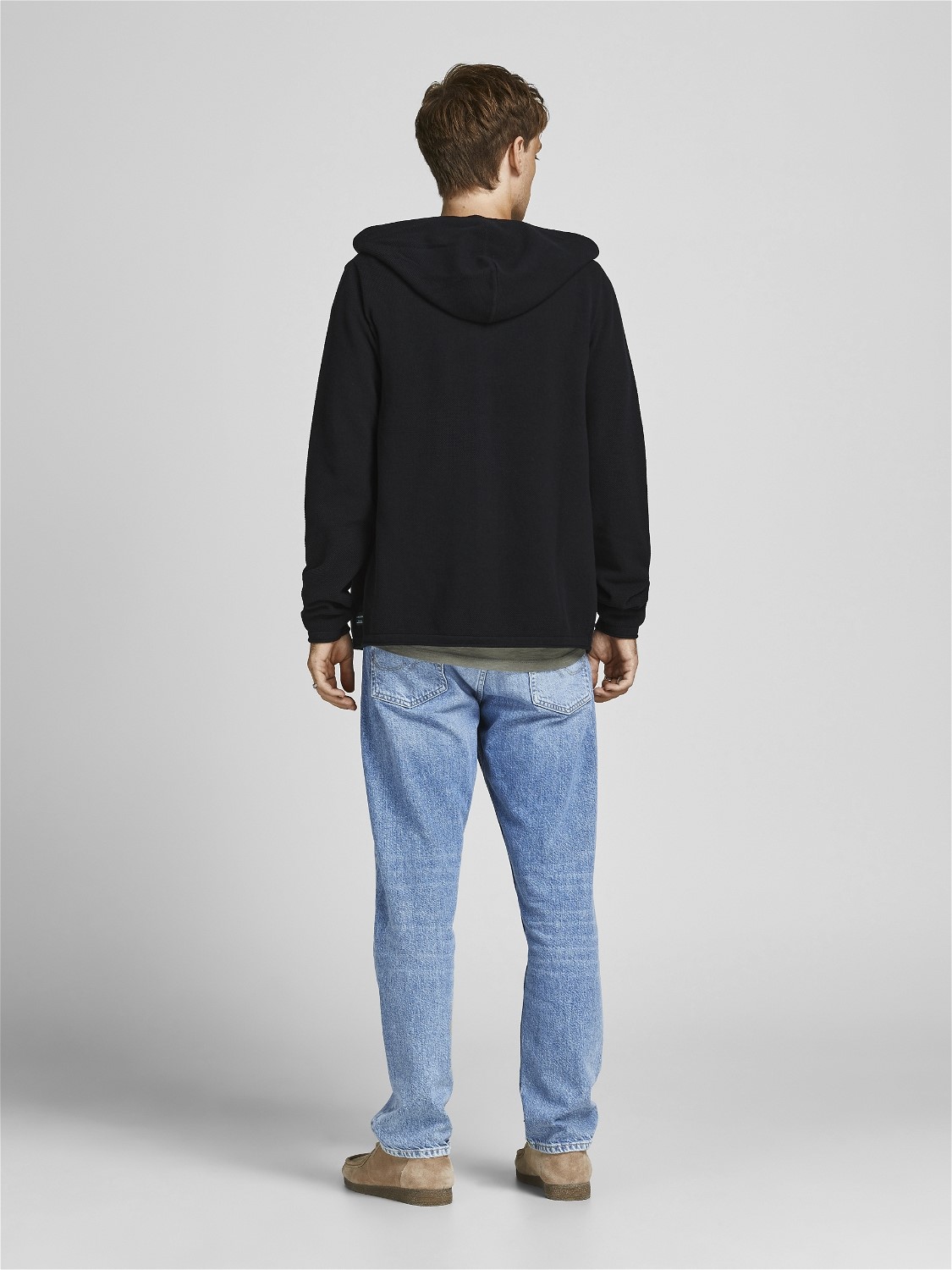JACK & JONES Hill knit cardigan slim fit, heren vest katoen met capuchon, zwart