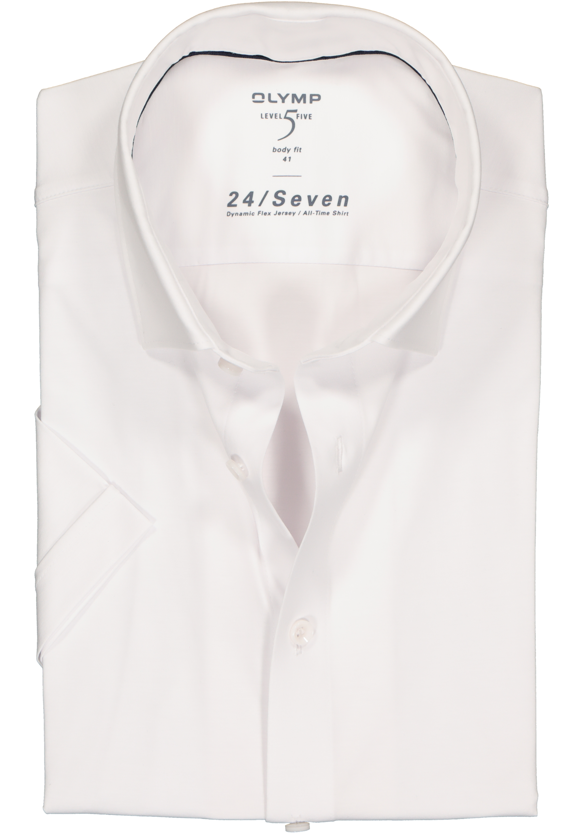 OLYMP Level 5 24/Seven body fit overhemd, korte mouw, wit tricot