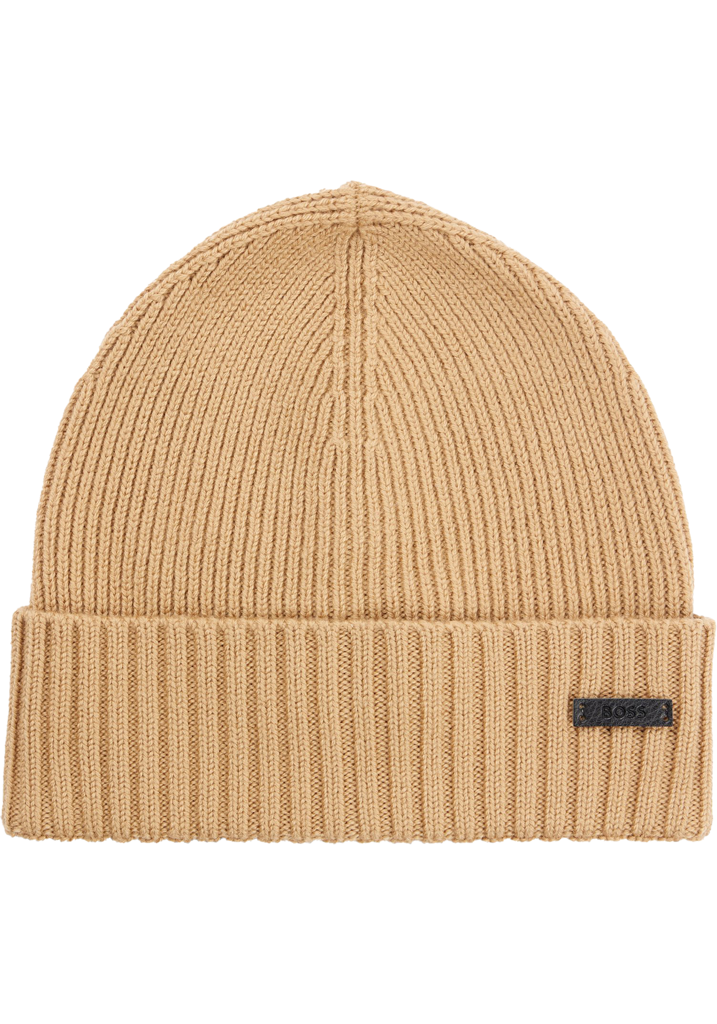 HUGO BOSS muts wol, heren muts met omslag, midden beige