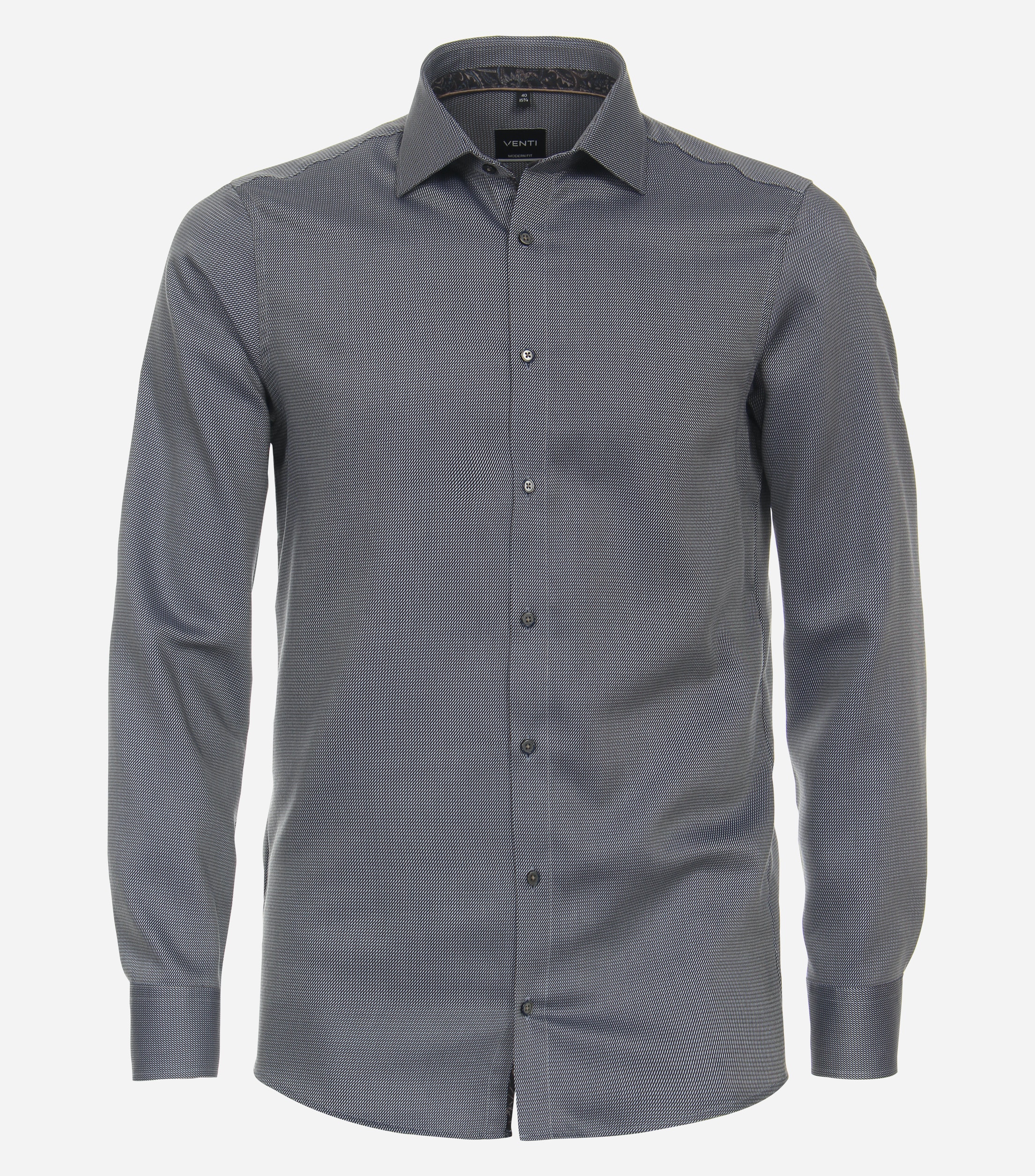 VENTI modern fit overhemd, dobby, blauw met bruin en wit mini dessin