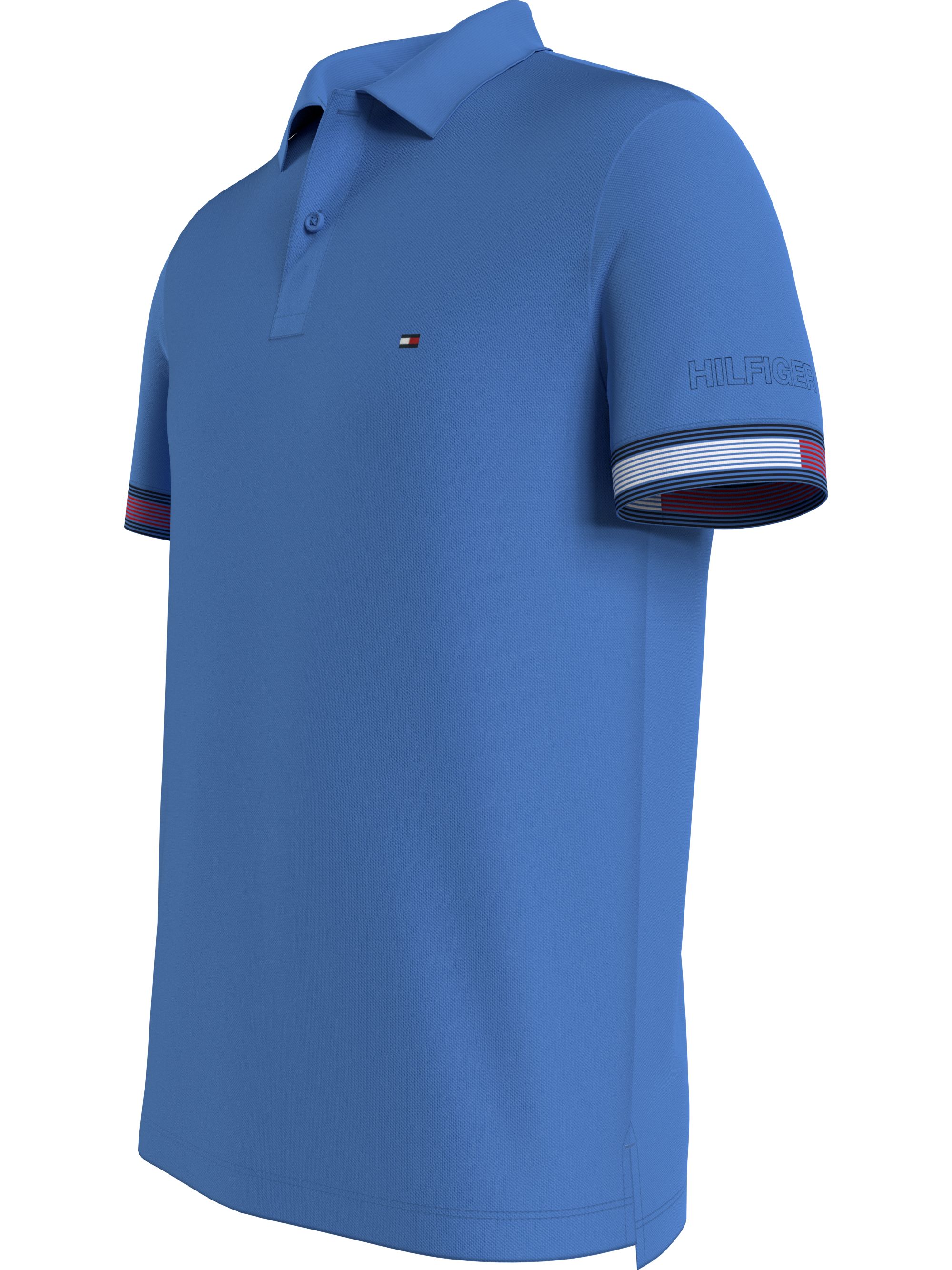 Tommy Hilfiger Flag Cuff Slim Polo, heren poloshirt, middenblauw
