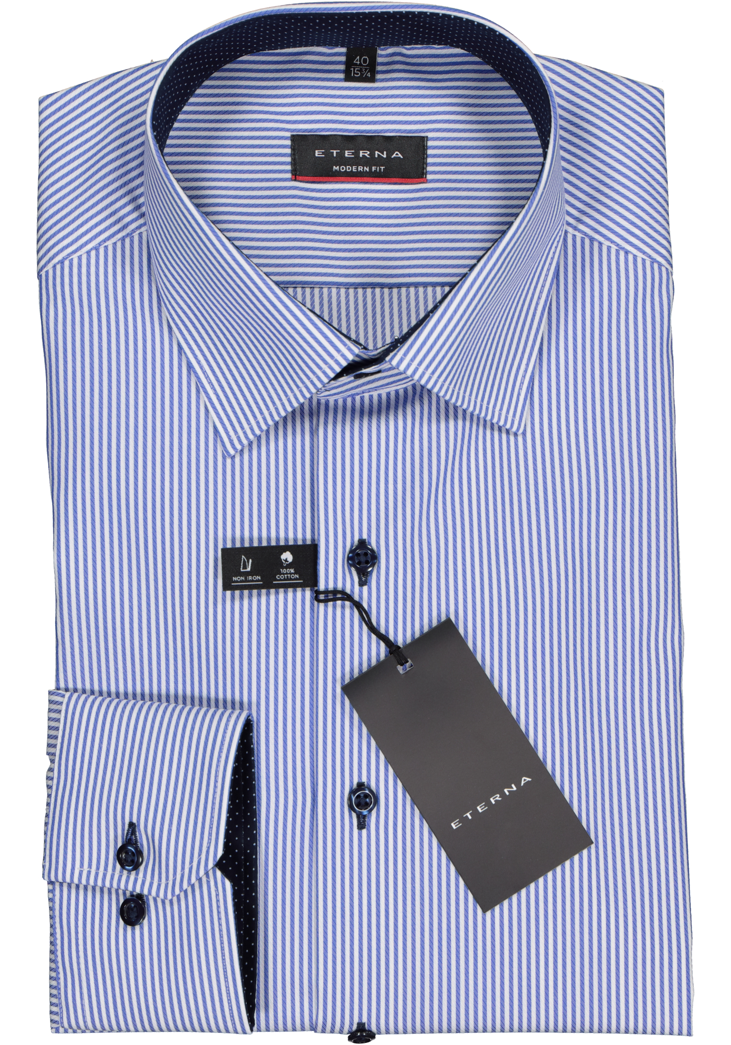 ETERNA modern fit overhemd, twill heren overhemd, blauw met wit gestreept (blauw contrast)