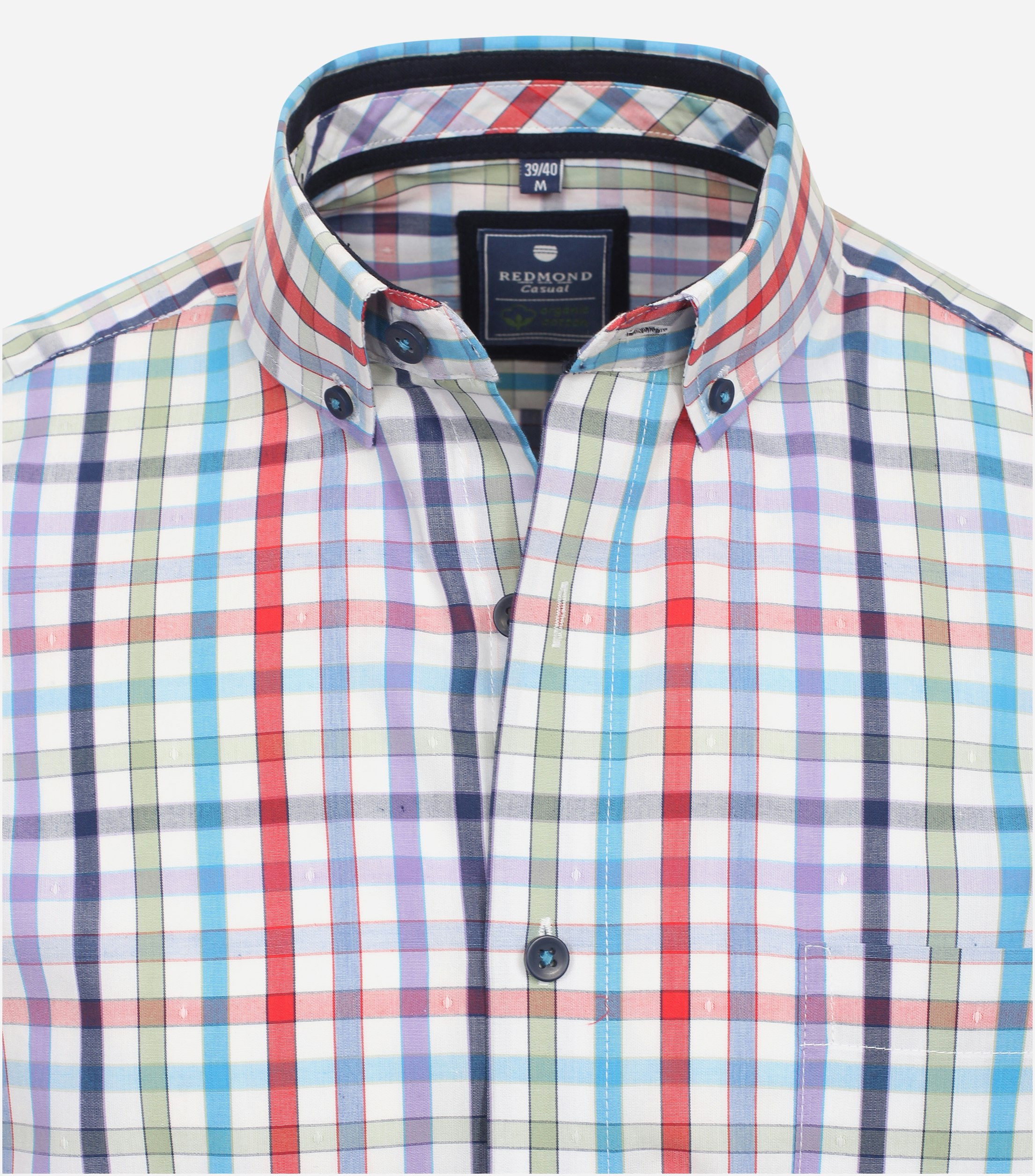 Redmond comfort fit overhemd, korte mouw, popeline, blauw geruit
