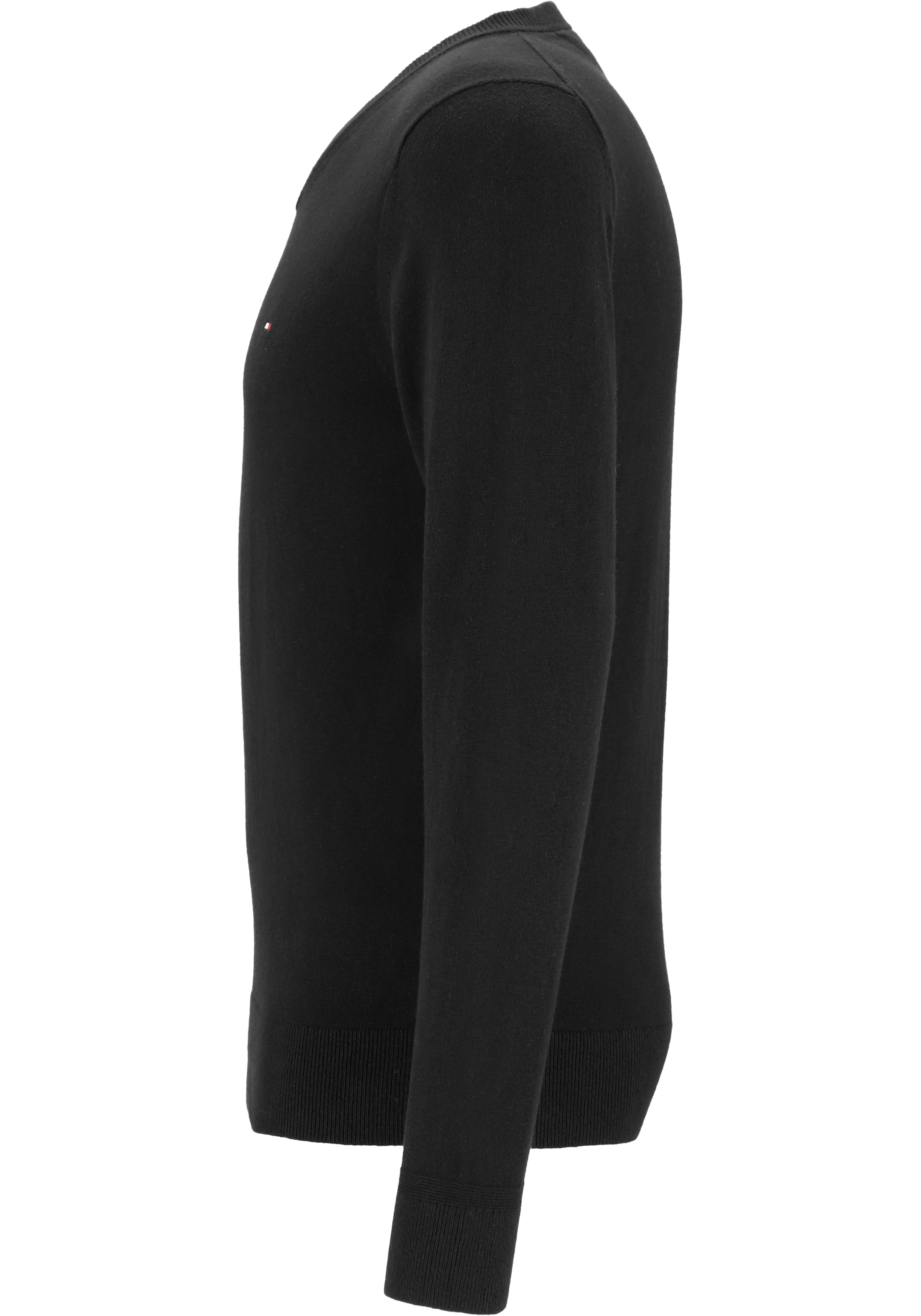 Tommy Hilfiger V-hals trui katoen met kasjmier, Pima Organic Cotton Cashmere, zwart (Black)