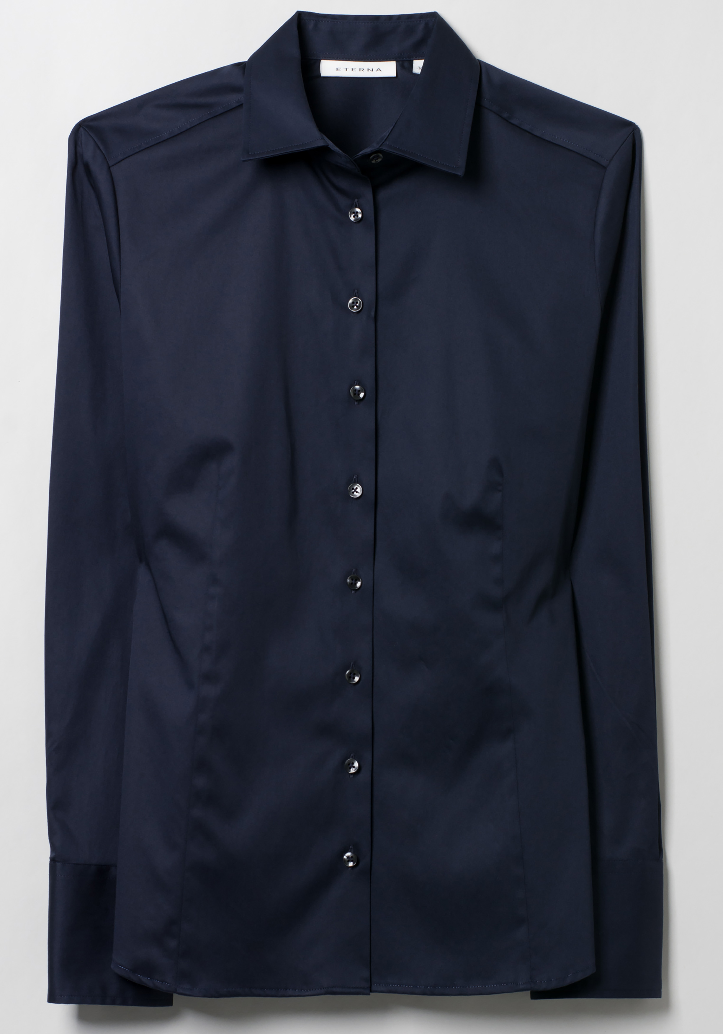 ETERNA dames blouse modern classic, stretch satijnbinding, donkerblauw
