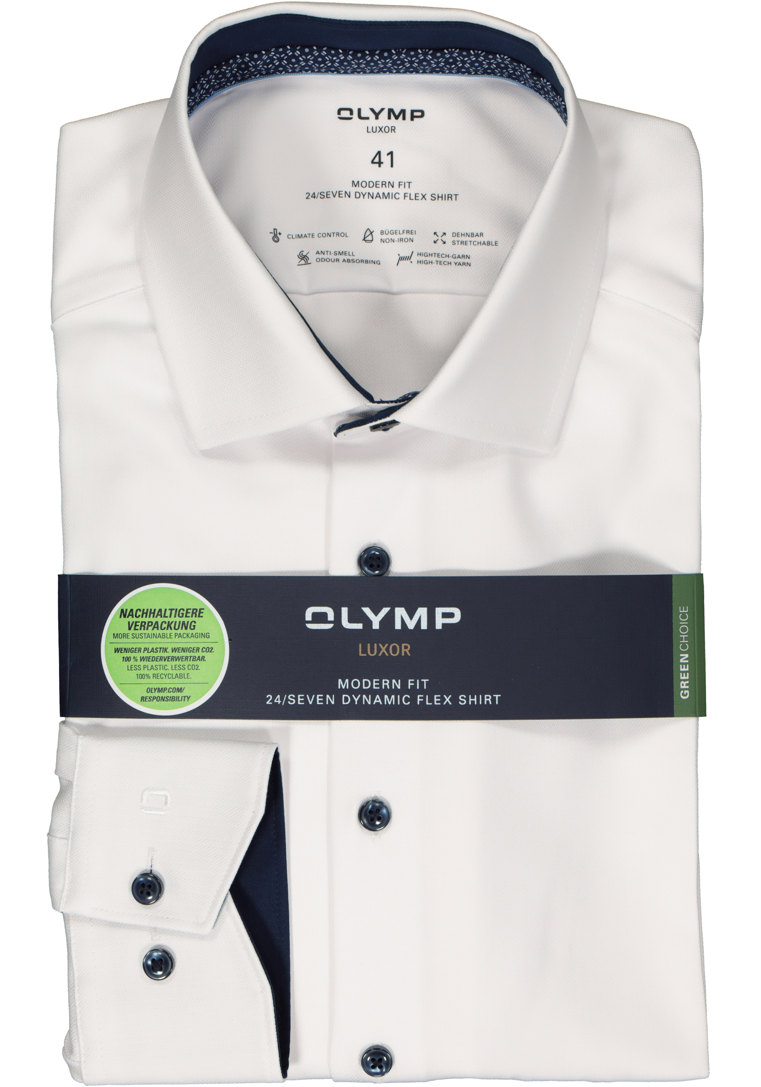 OLYMP 24/7 modern fit overhemd, herringbone, wit (contrast)