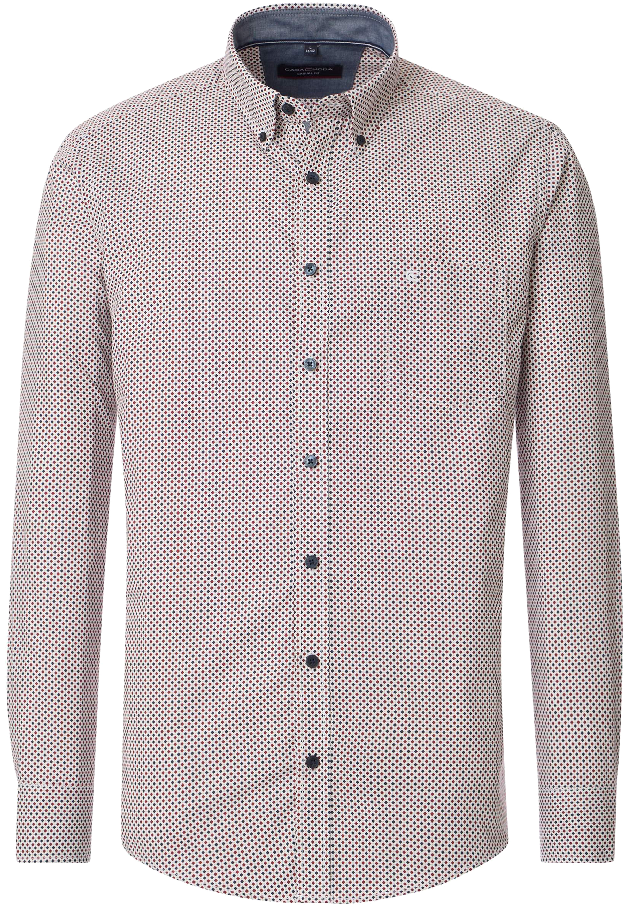 CASA MODA Sport casual fit overhemd, popeline, wit met blauw en rood dessin