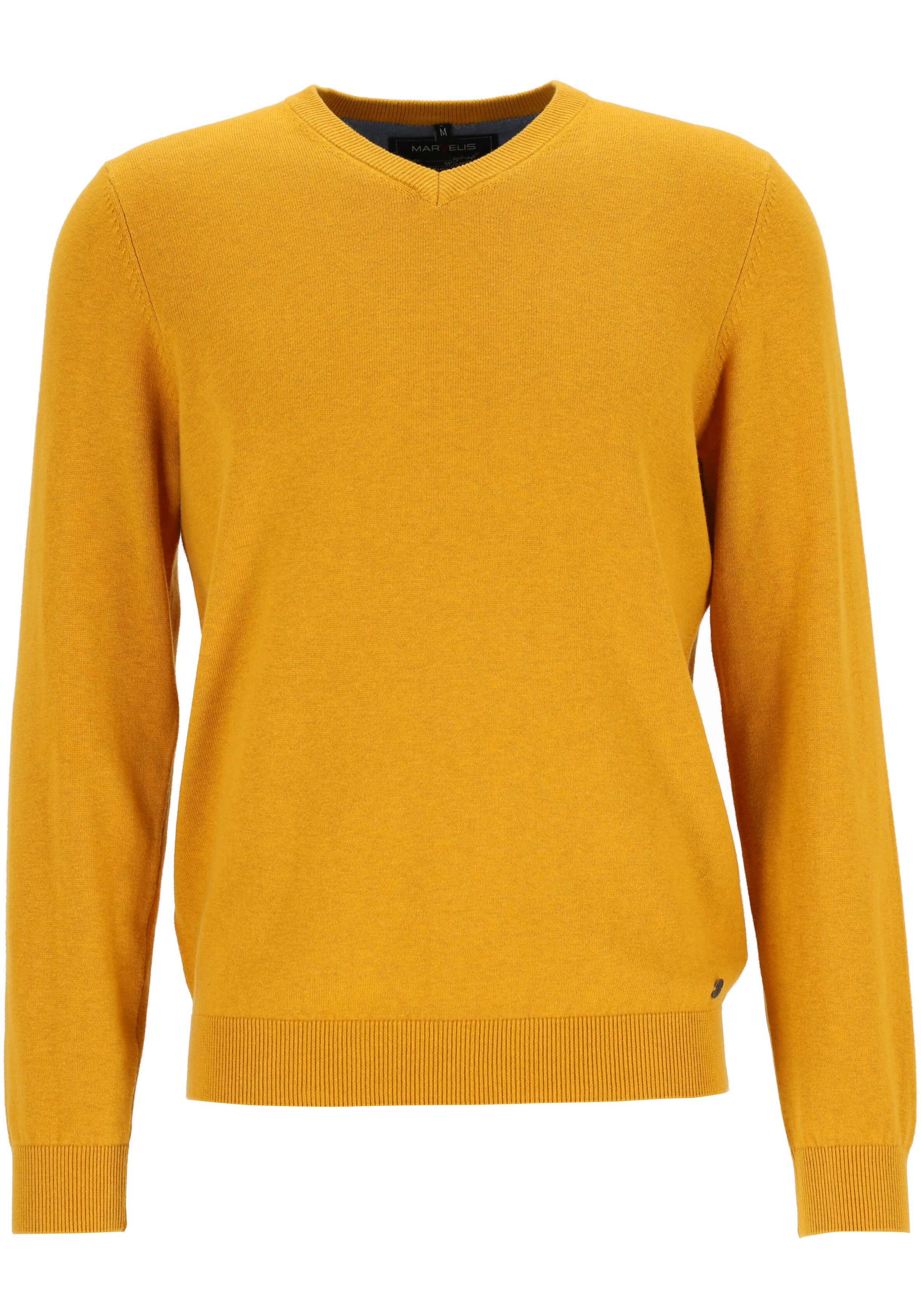 MARVELIS modern fit trui katoen, V-hals, okergeel
