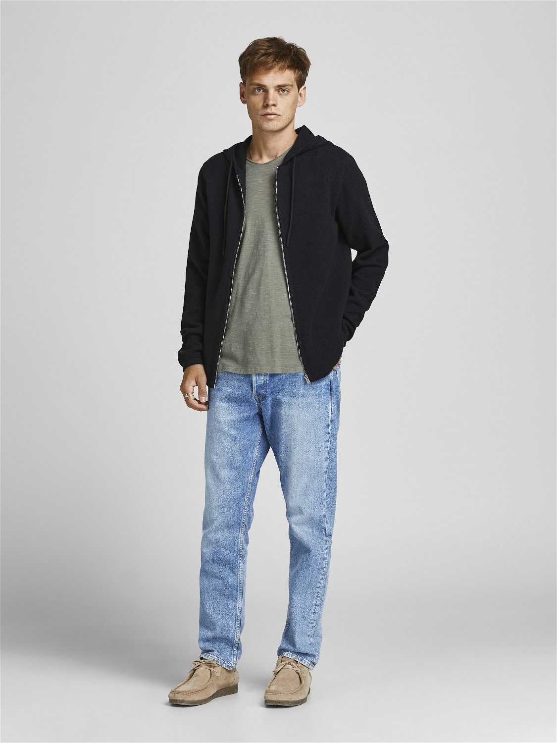 JACK & JONES Hill knit cardigan slim fit, heren vest katoen met capuchon, zwart