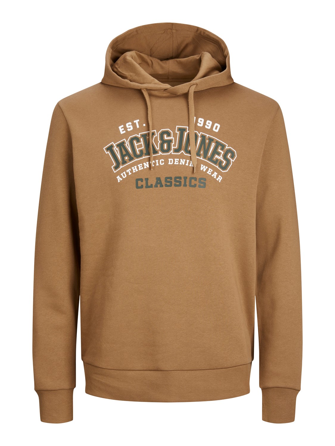 JACK & JONES Logo sweat hood regular fit, heren hoodie katoenmengsel met capuchon, camel bruin