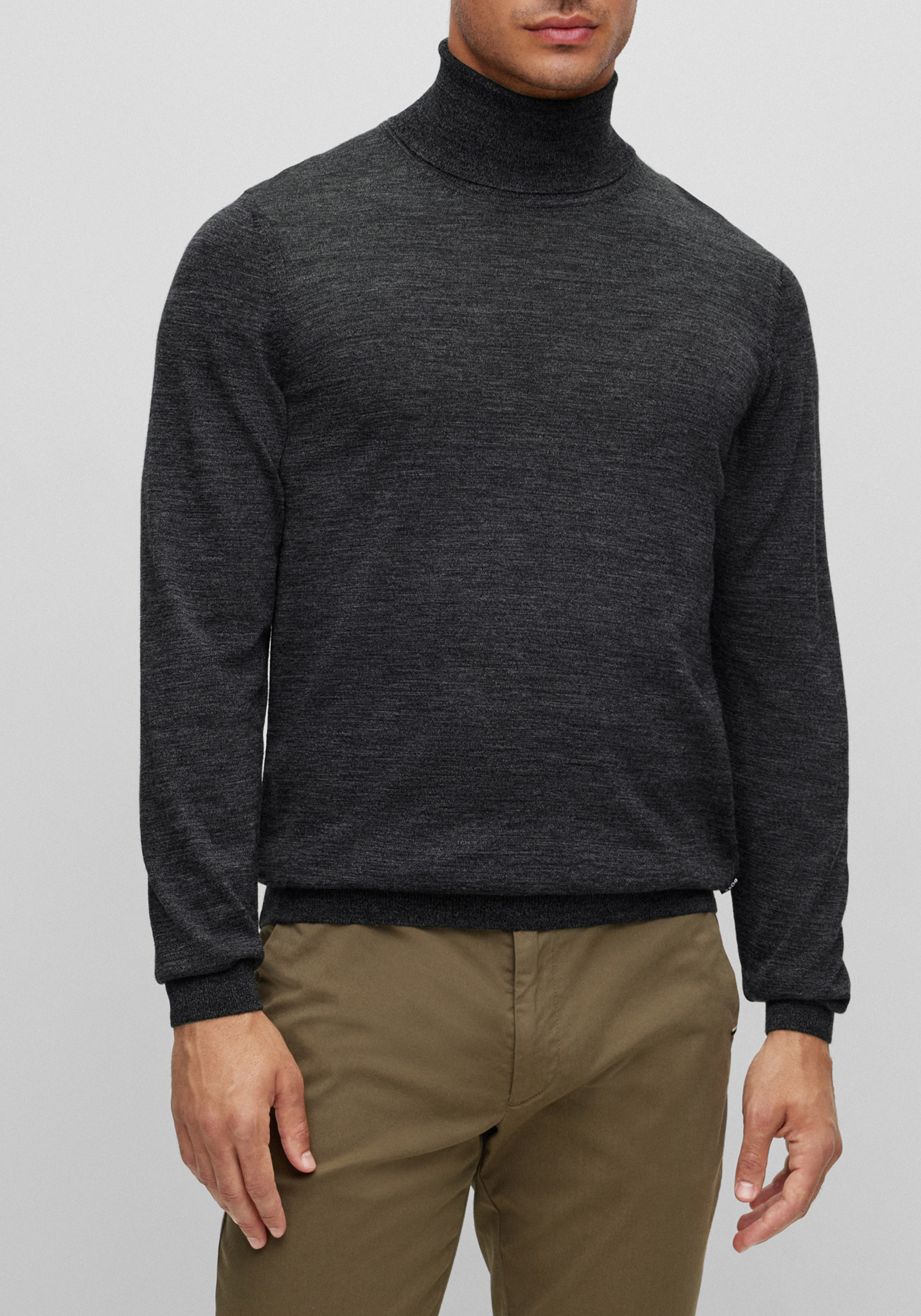 BOSS Musso slim fit trui wol, heren coltrui, zwart