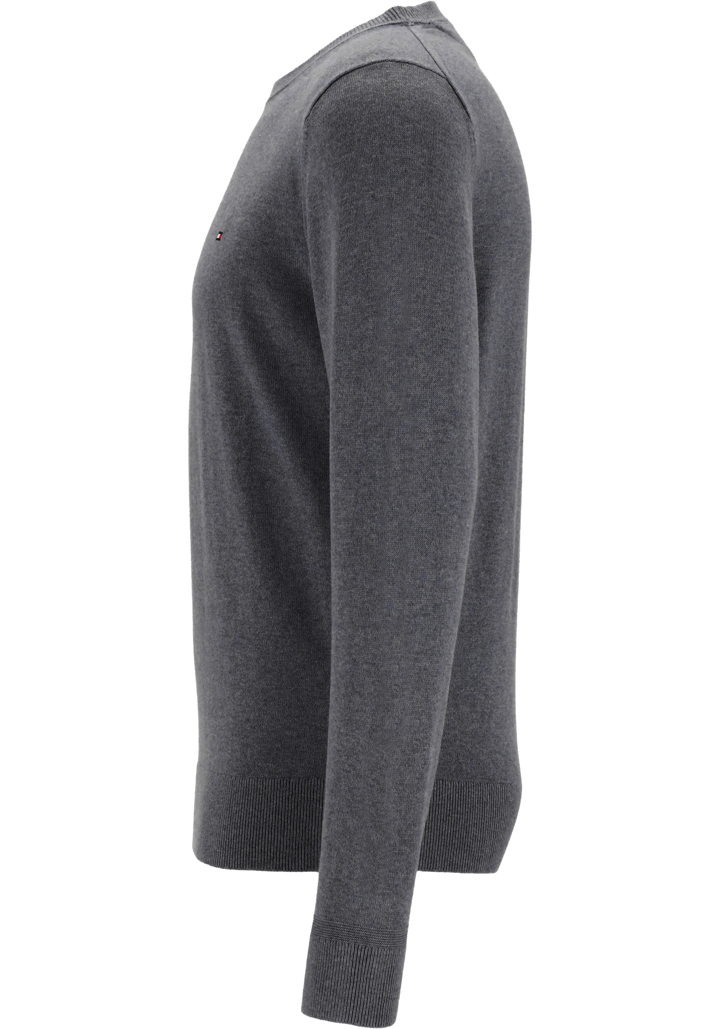 Tommy Hilfiger O-hals trui katoen met kasjmier, Pima Organic Cotton Cashmere, donkergrijs melange (Dark Grey Heather)