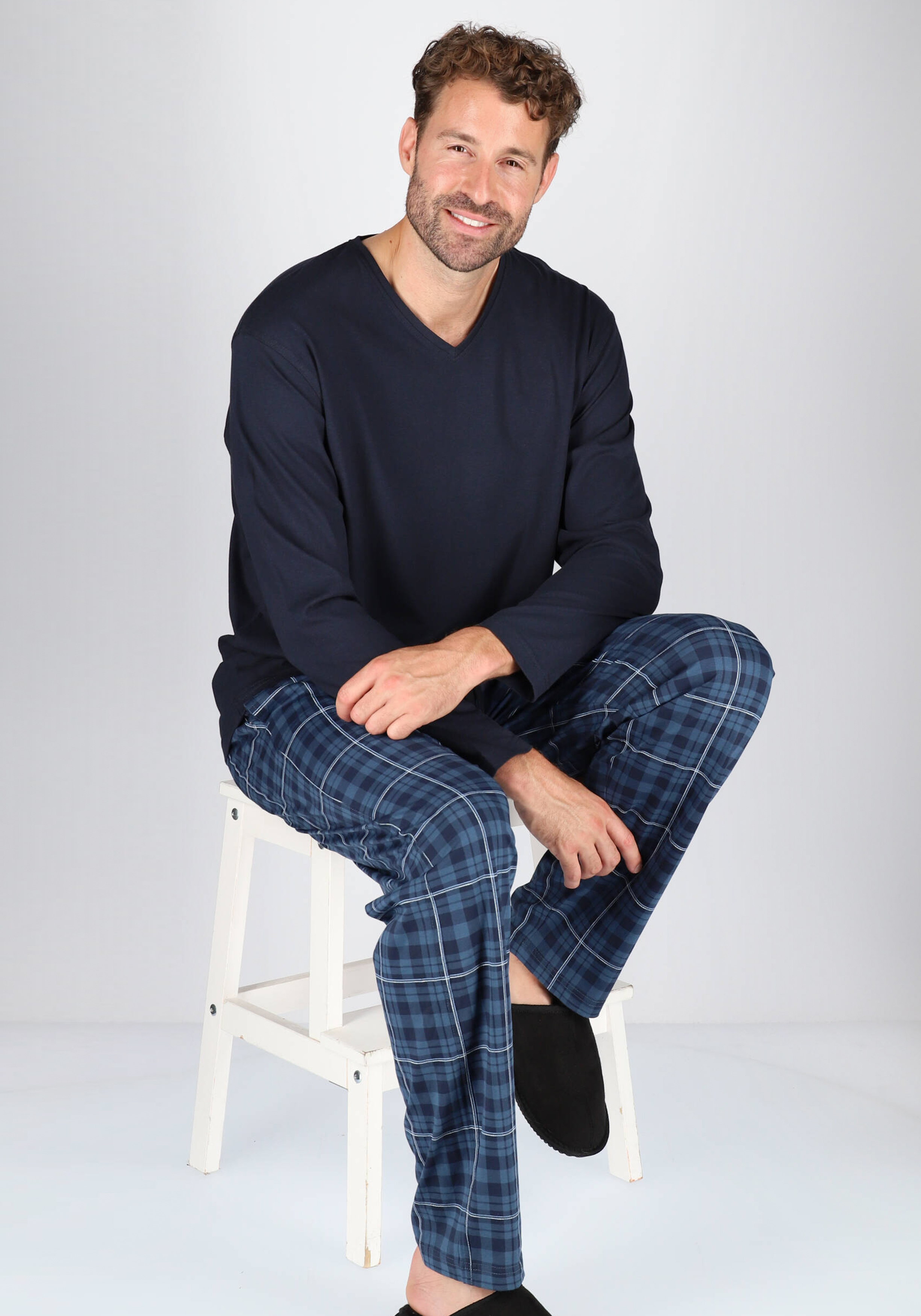 Ceceba heren pyjama- of loungebroek, donkerblauw geruit