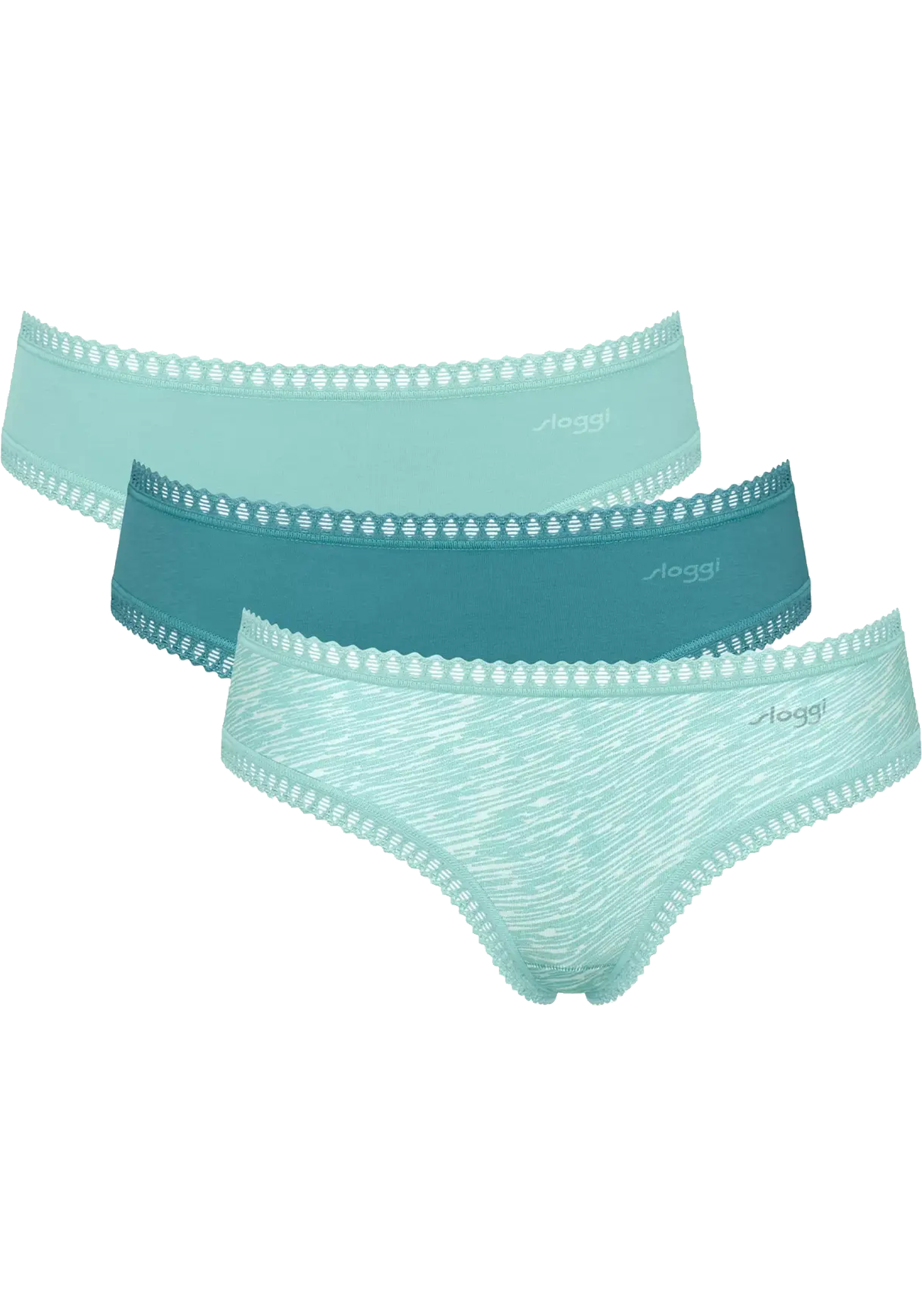 Sloggi Women GO Crush Hipster (3-pack), dames slip, lichtgroen, turquoise, print