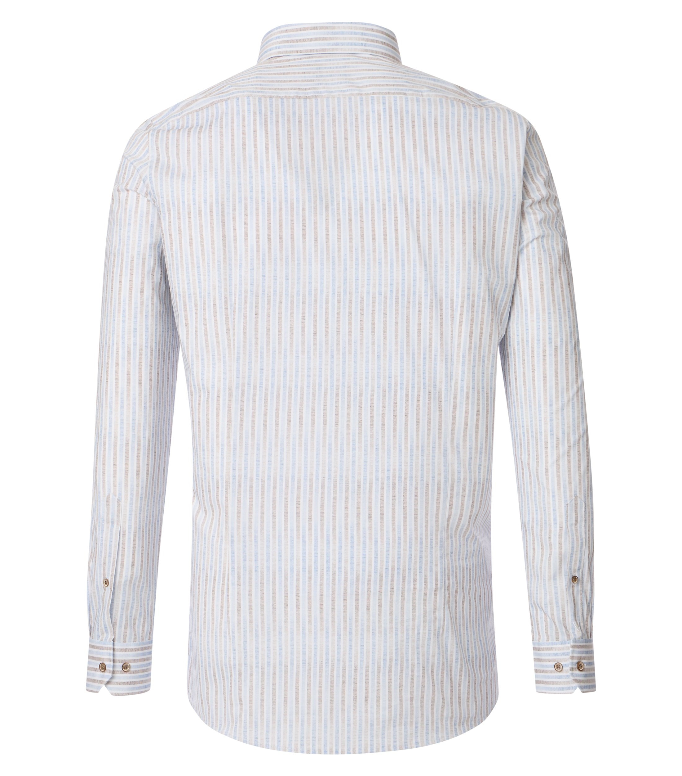 VENTI body fit overhemd, popeline, wit met blauw en beige gestreept