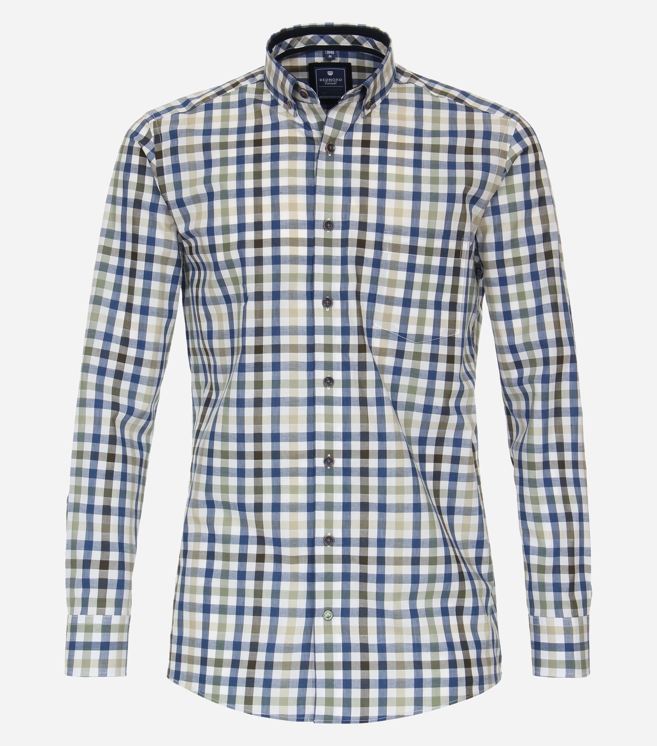 Redmond comfort fit overhemd, popeline, groen geruit