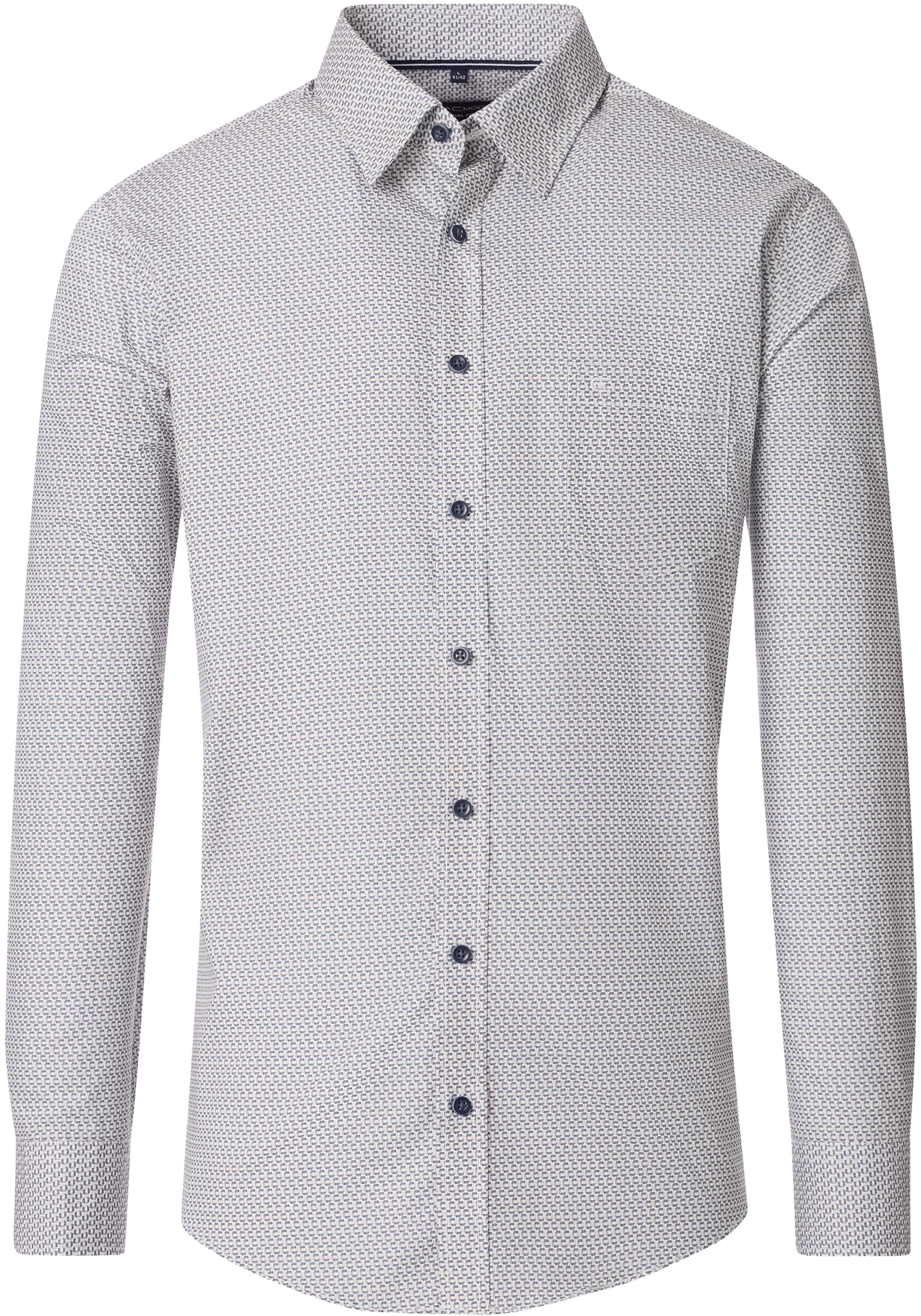 CASA MODA Sport casual fit overhemd, popeline, wit met blauw en beige dessin