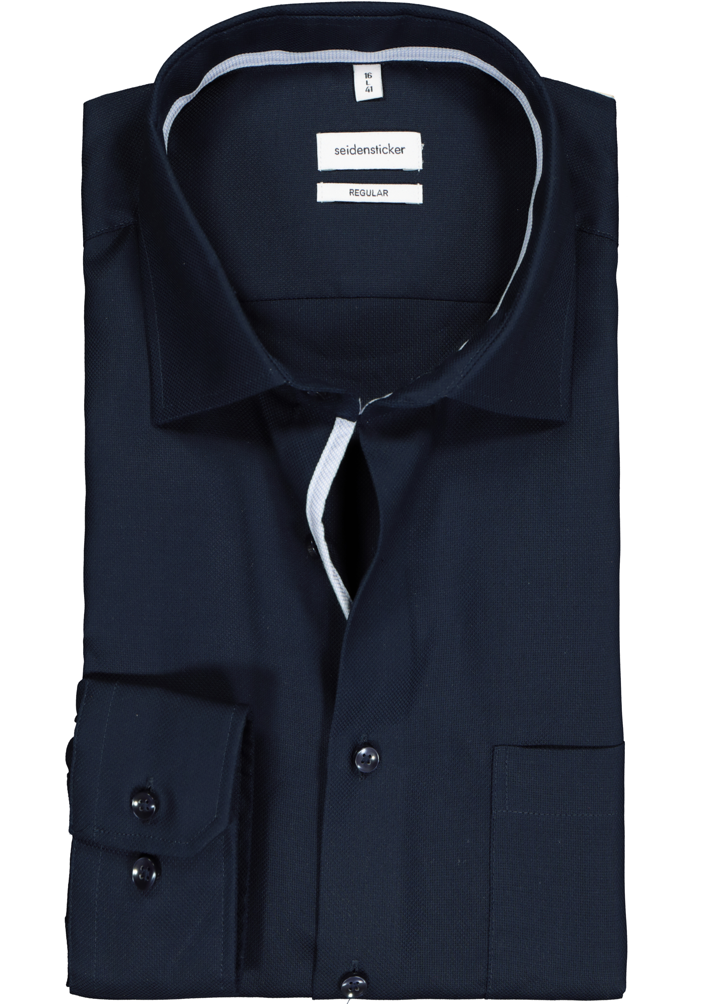 Seidensticker regular fit overhemd, structuur, donkerblauw (contrast)