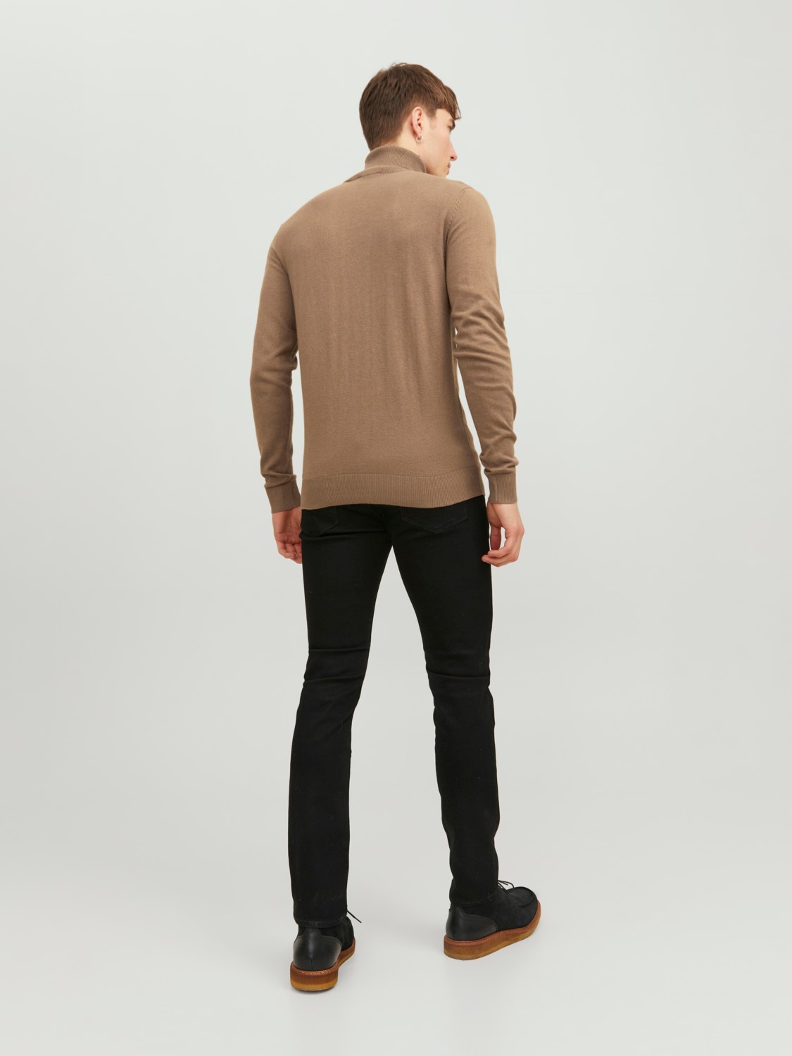 JACK & JONES Emil knit roll neck slim fit, heren pullover viscosemengsel met col, camel bruin