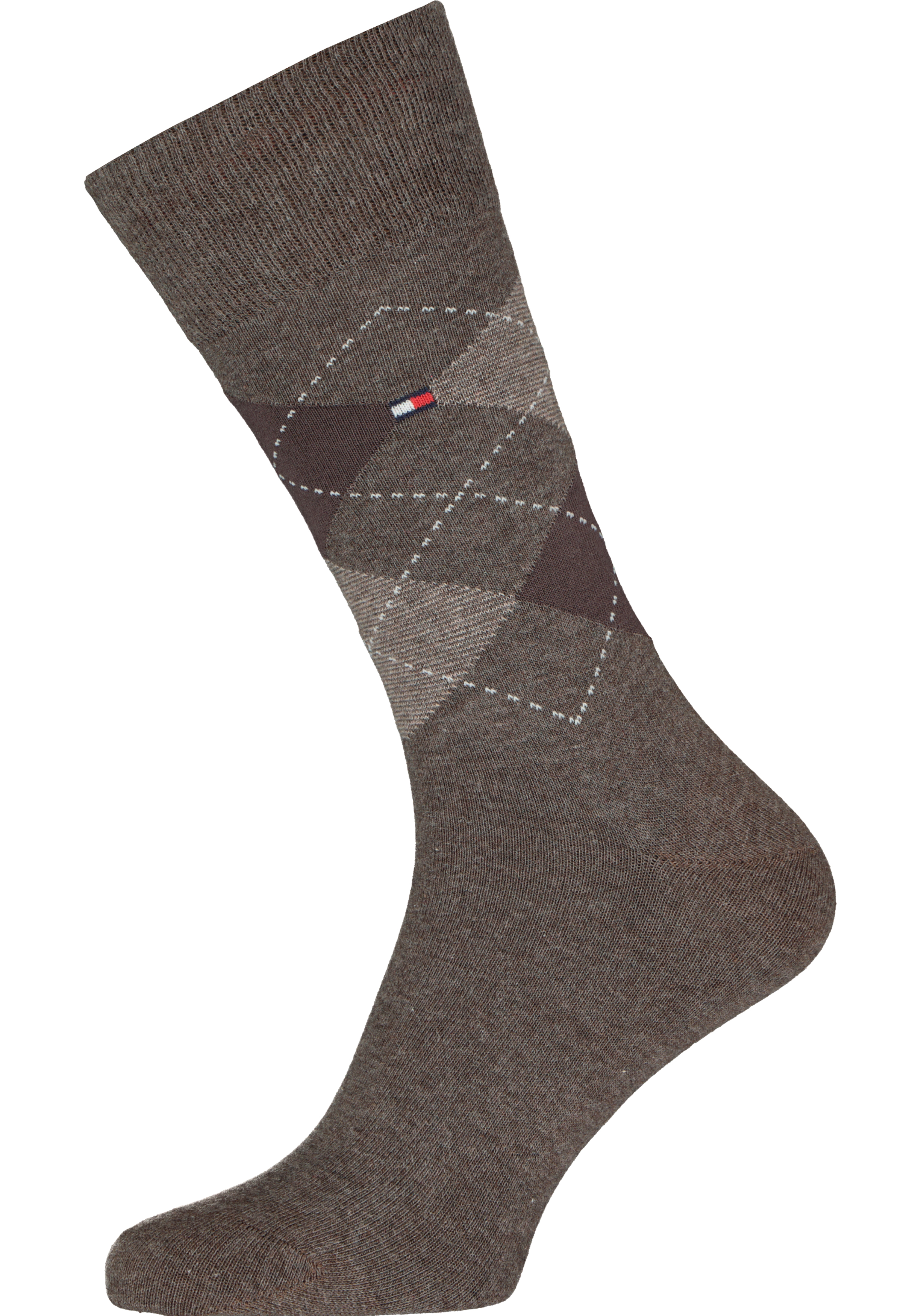 Tommy Hilfiger Check Socks (2-pack), herensokken katoen, geruit en uni, bruin