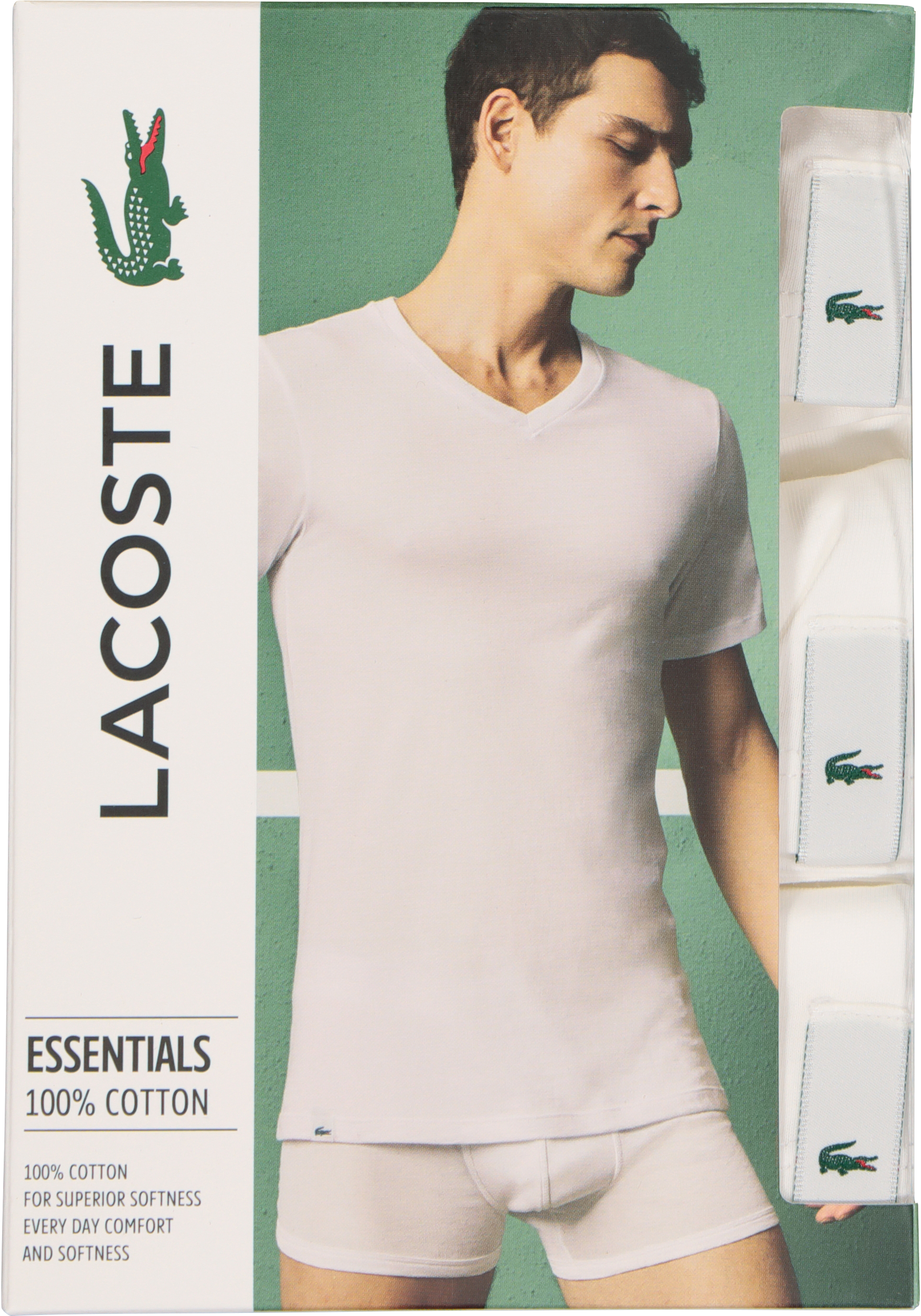 Lacoste T-shirts slim fit (3-pack), heren T-shirts V-hals, wit