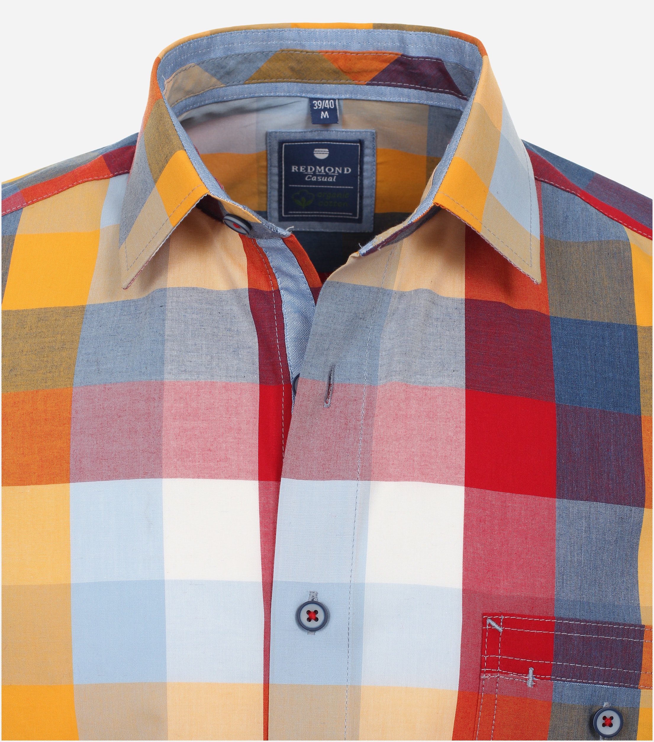 Redmond comfort fit overhemd, korte mouw, popeline, rood geruit