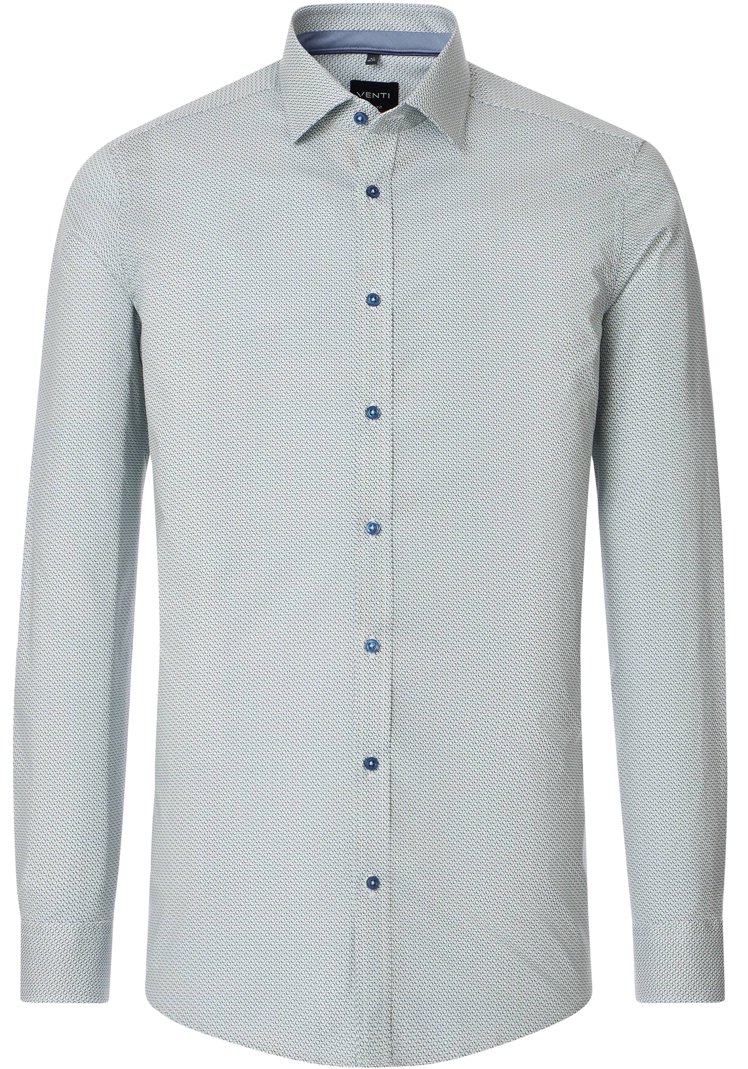 VENTI body fit overhemd, popeline, groen met blauw en wit dessin