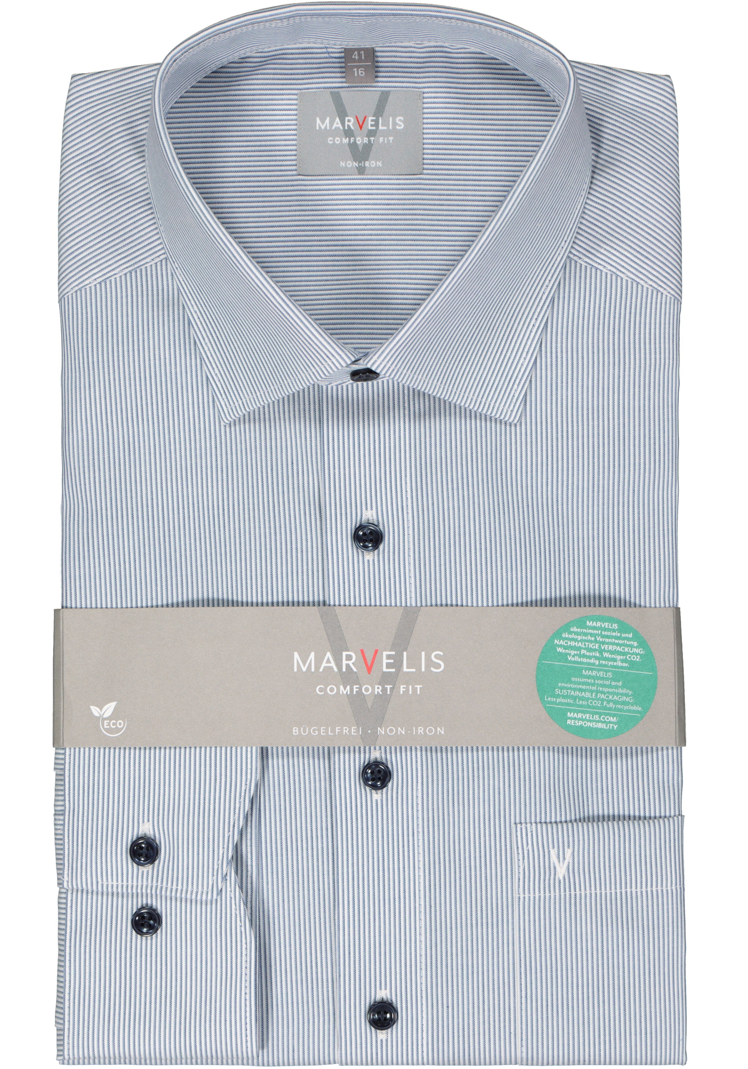 MARVELIS comfort fit overhemd, popeline, donkerblauw gestreept