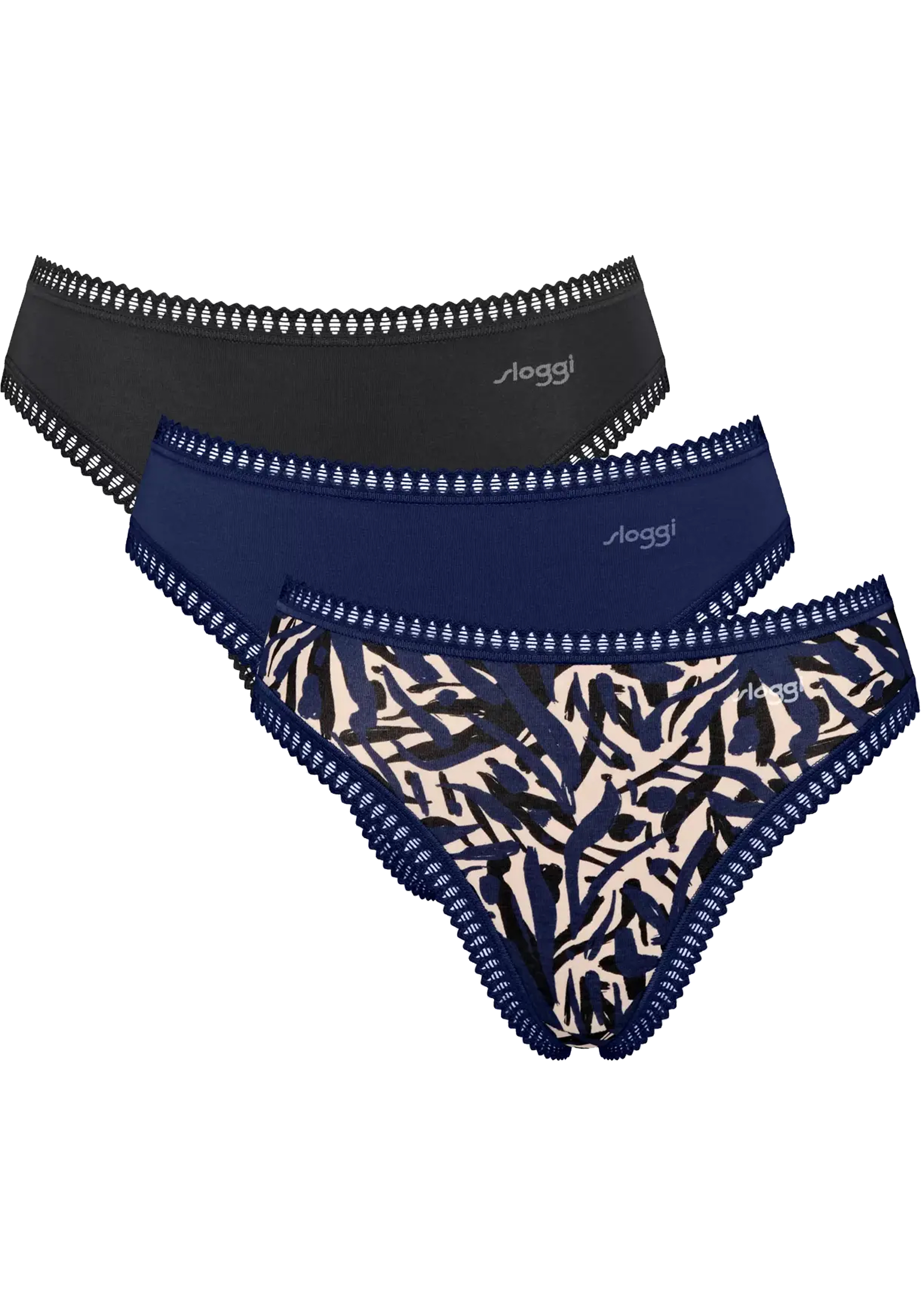 Sloggi Women GO Crush High leg (3-pack), dames slip, zwart, blauw, print