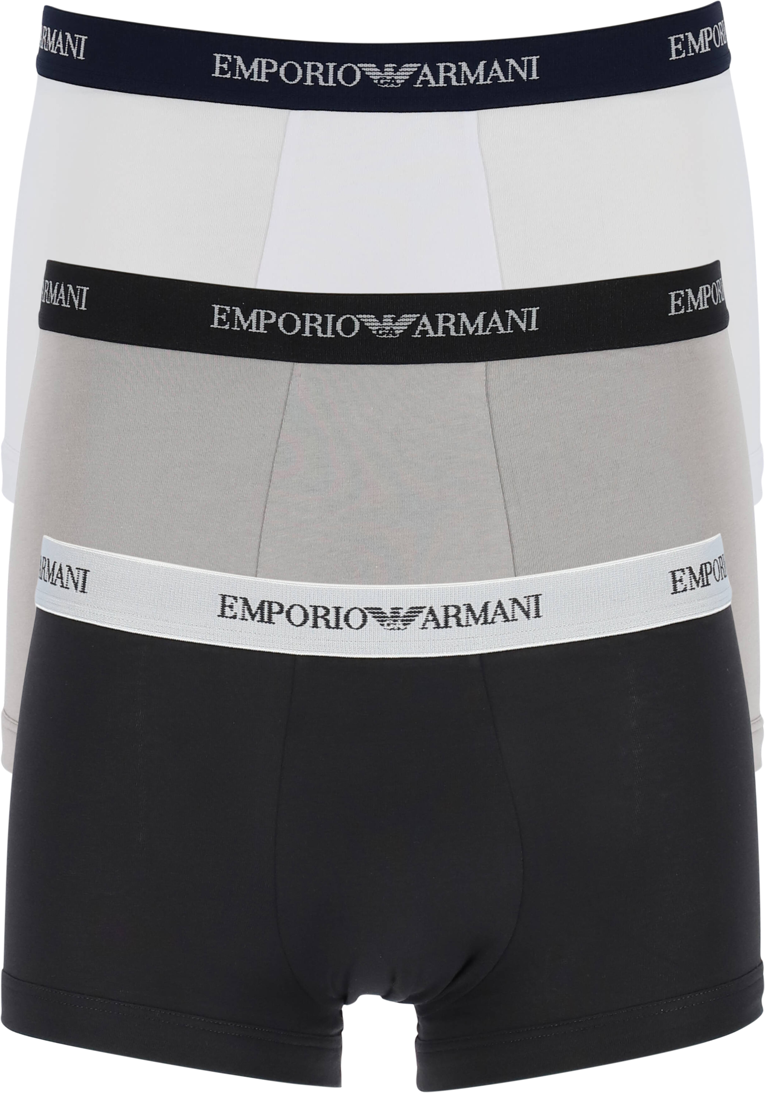 Emporio Armani Trunks Essential Core (3-pack), heren boxers kort, wit, zwart en grijs  