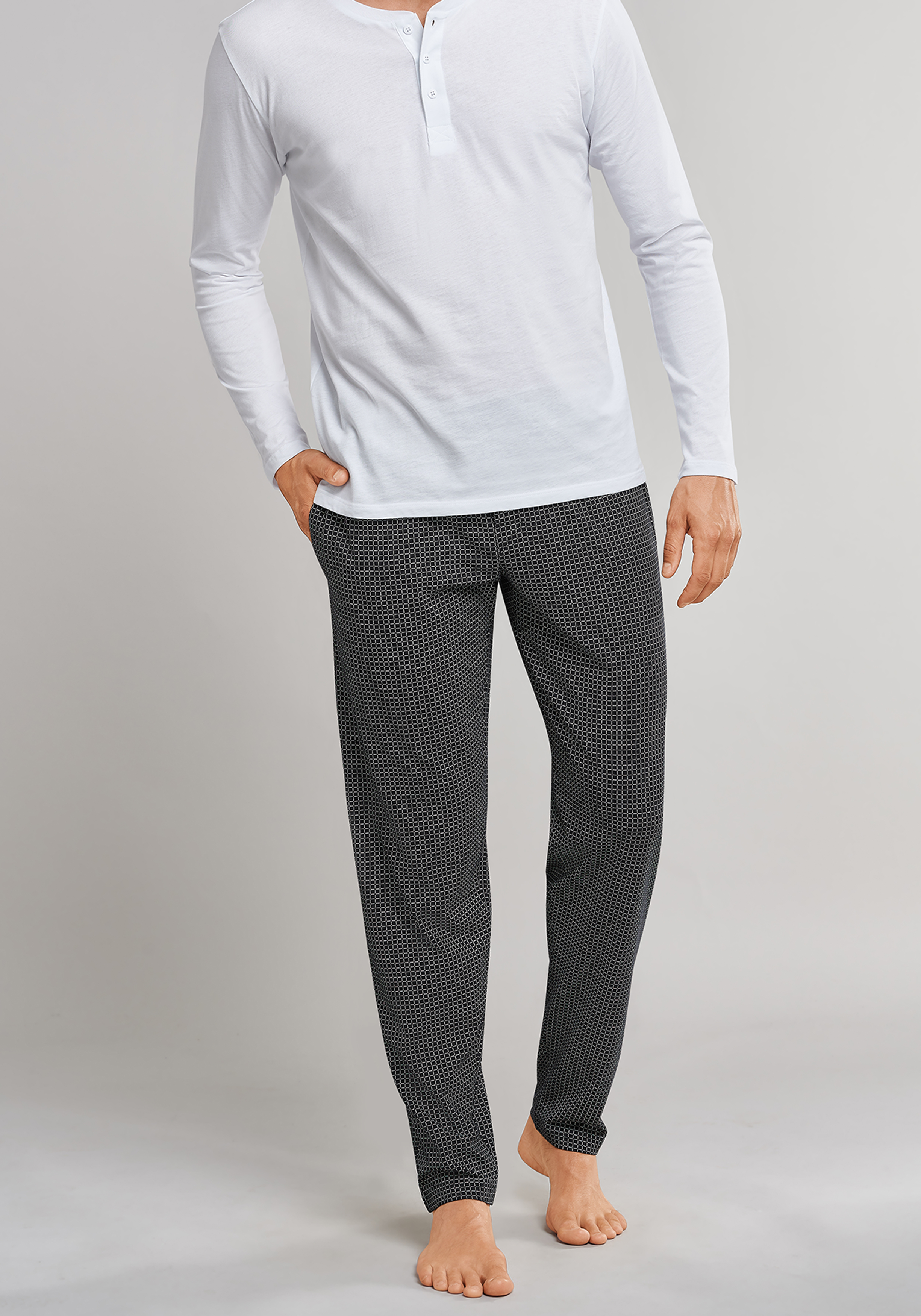SCHIESSER Mix+Relax lounge broek, lange pijpen zonder boord, dun, zwart geruit              
