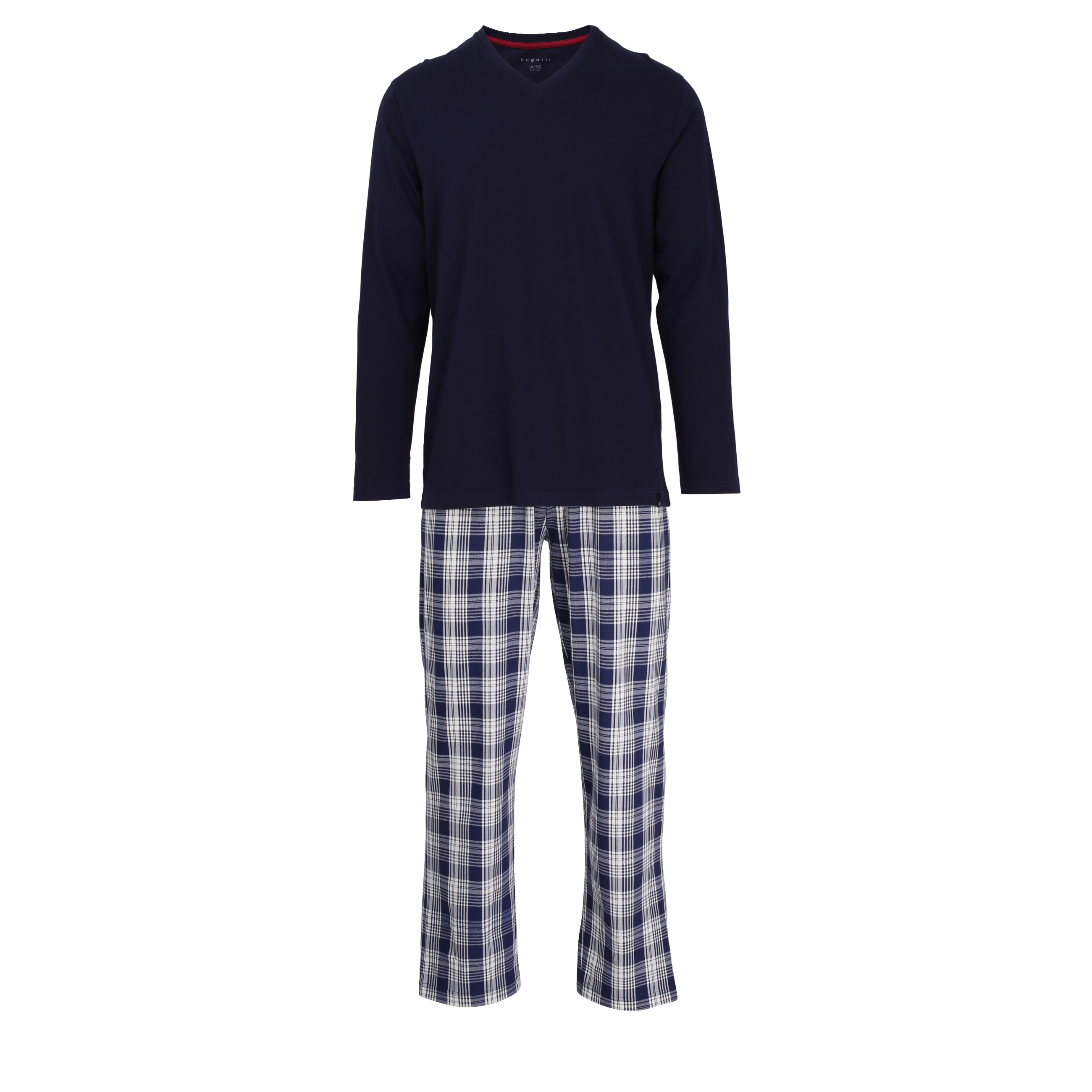 BUGATTI heren pyjama V-hals, donkerblauw geruit