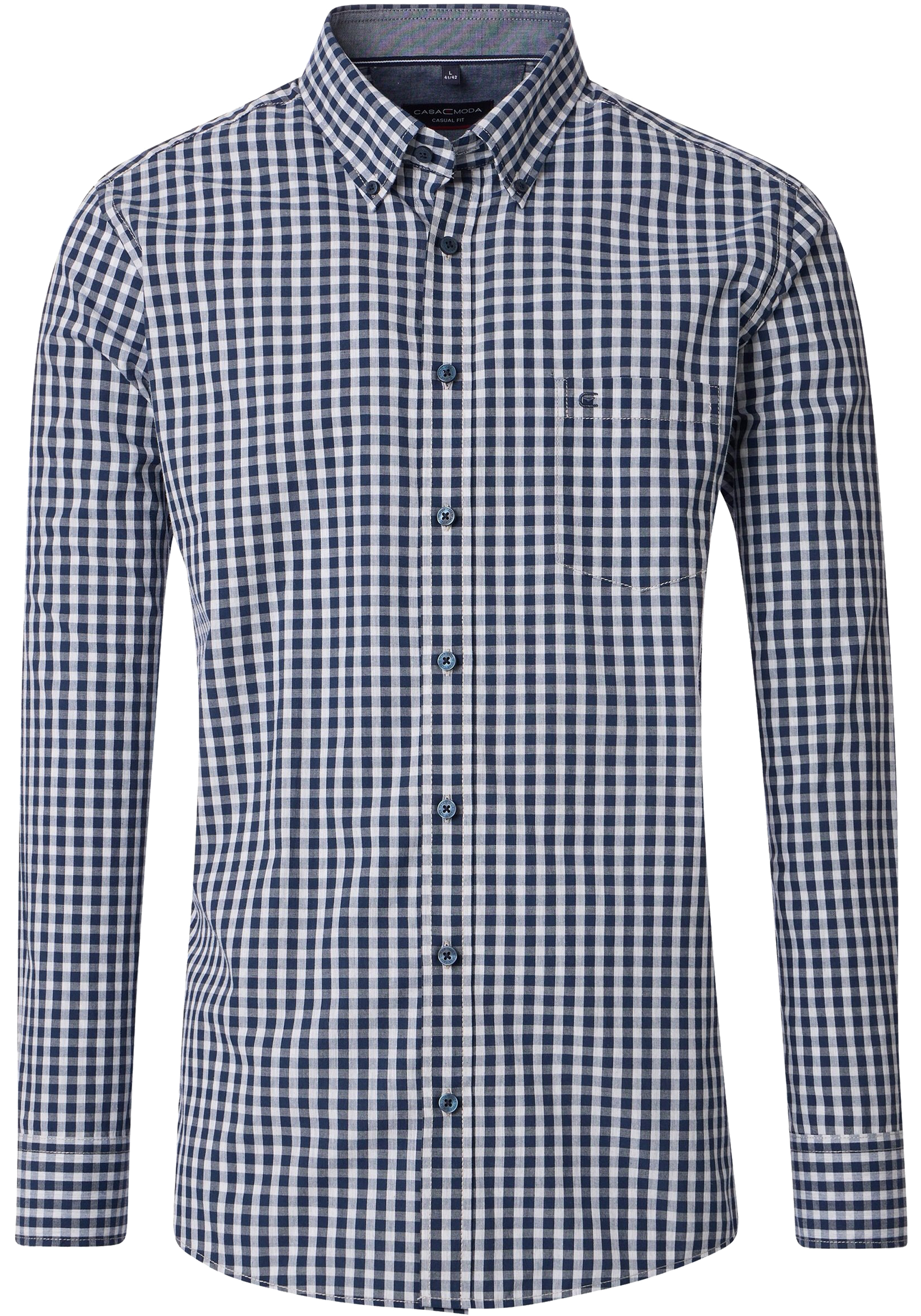 CASA MODA Sport casual fit overhemd, structuur, donkerblauw met wit geruit