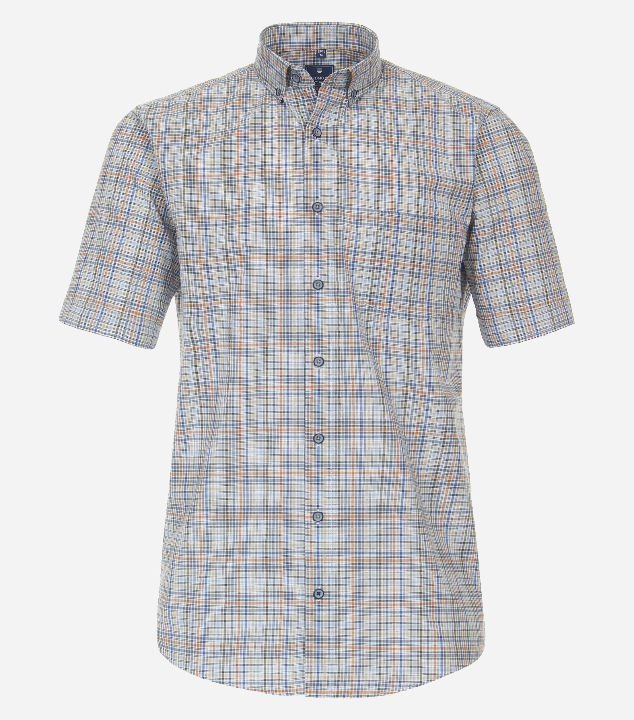 Redmond modern fit overhemd, korte mouw, popeline, beige geruit