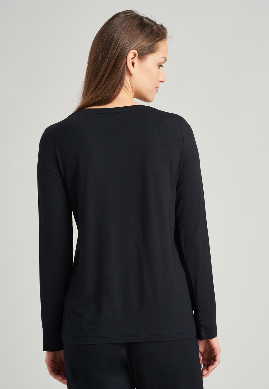 SCHIESSER Mix+Relax T-shirt, dames shirt lange mouwen modal v-hals zwart