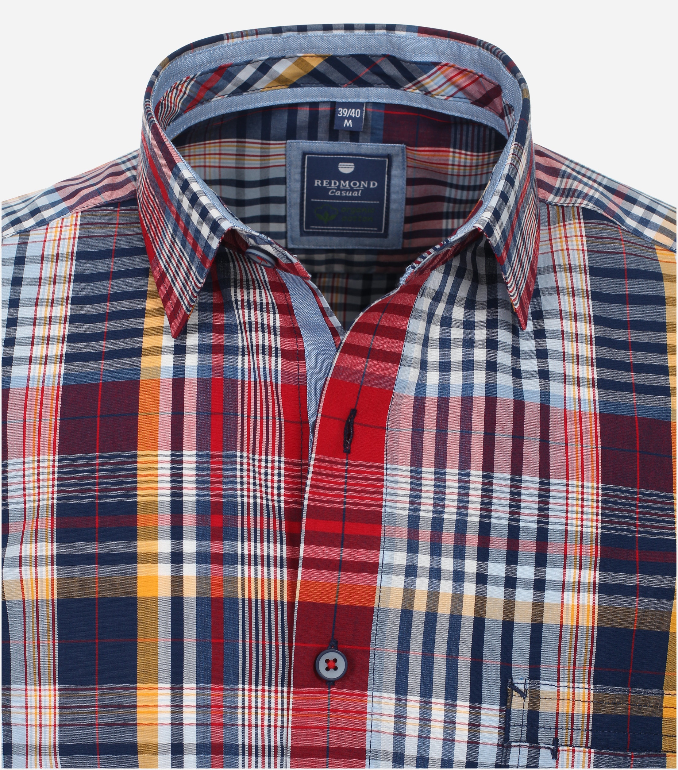 Redmond comfort fit overhemd, korte mouw, popeline, rood geruit