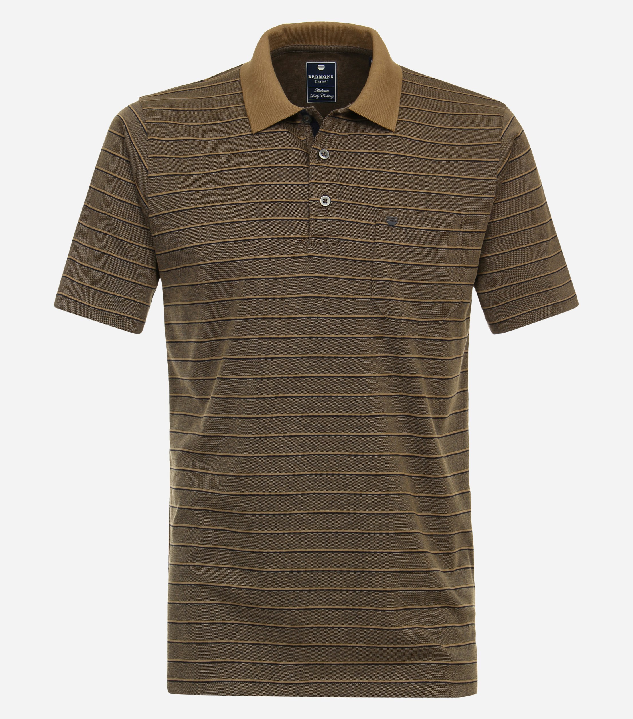 Redmond regular fit heren polo pique bruin gestreept