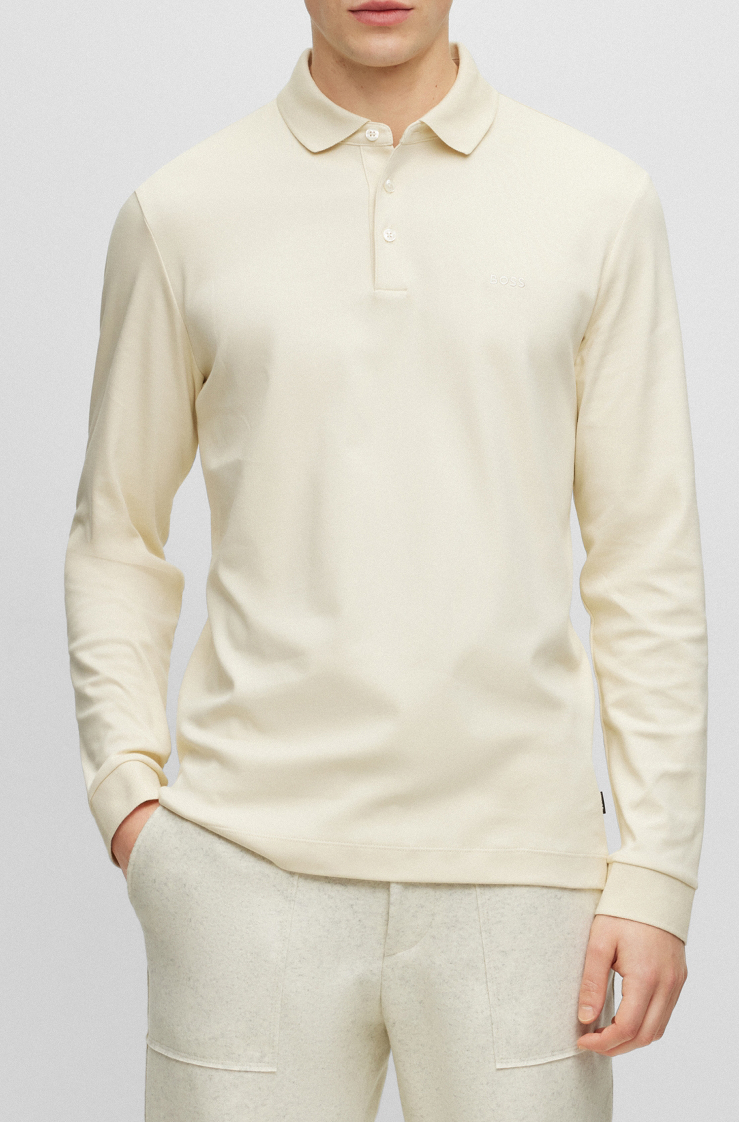 BOSS Pado regular fit polo lange mouw, jersey, wit