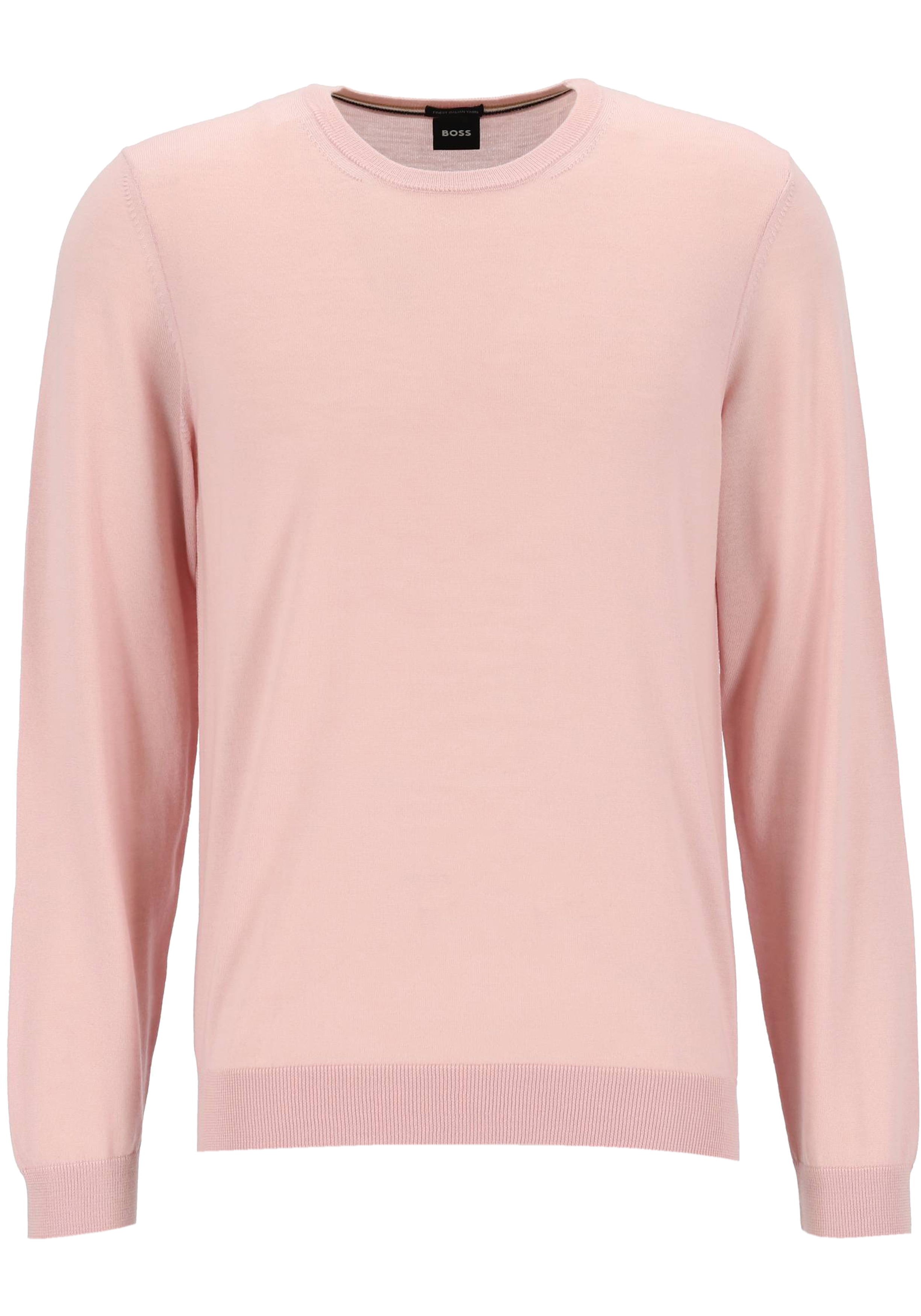 BOSS Leno slim fit trui wol, heren pullover middeldik O-hals, roze