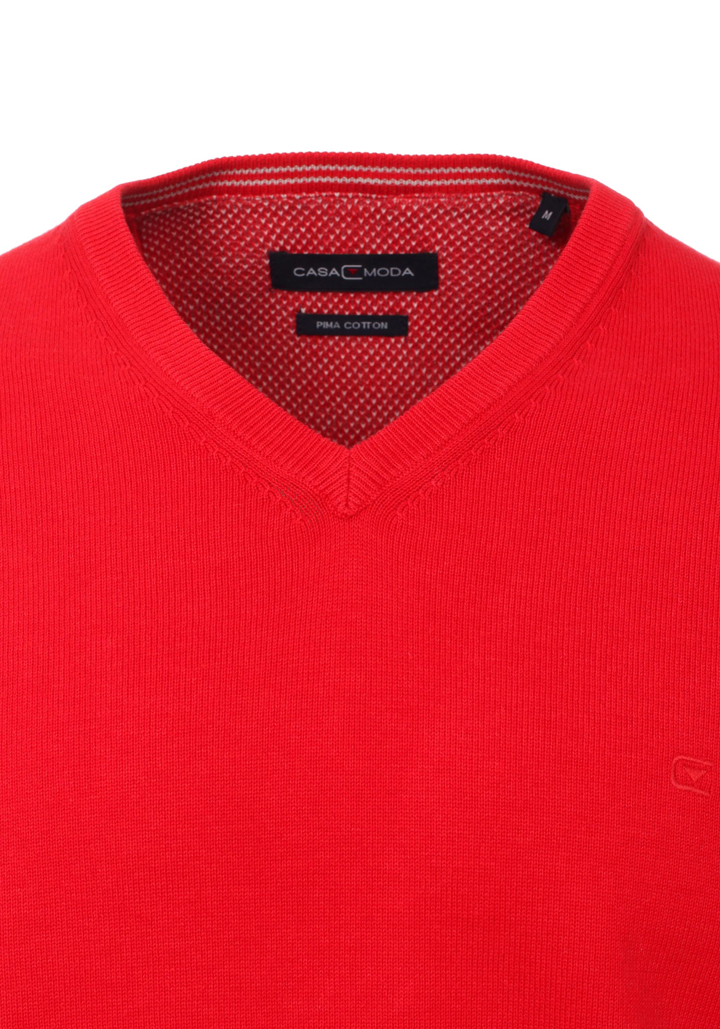 Casa Moda heren trui katoen V-hals, rood