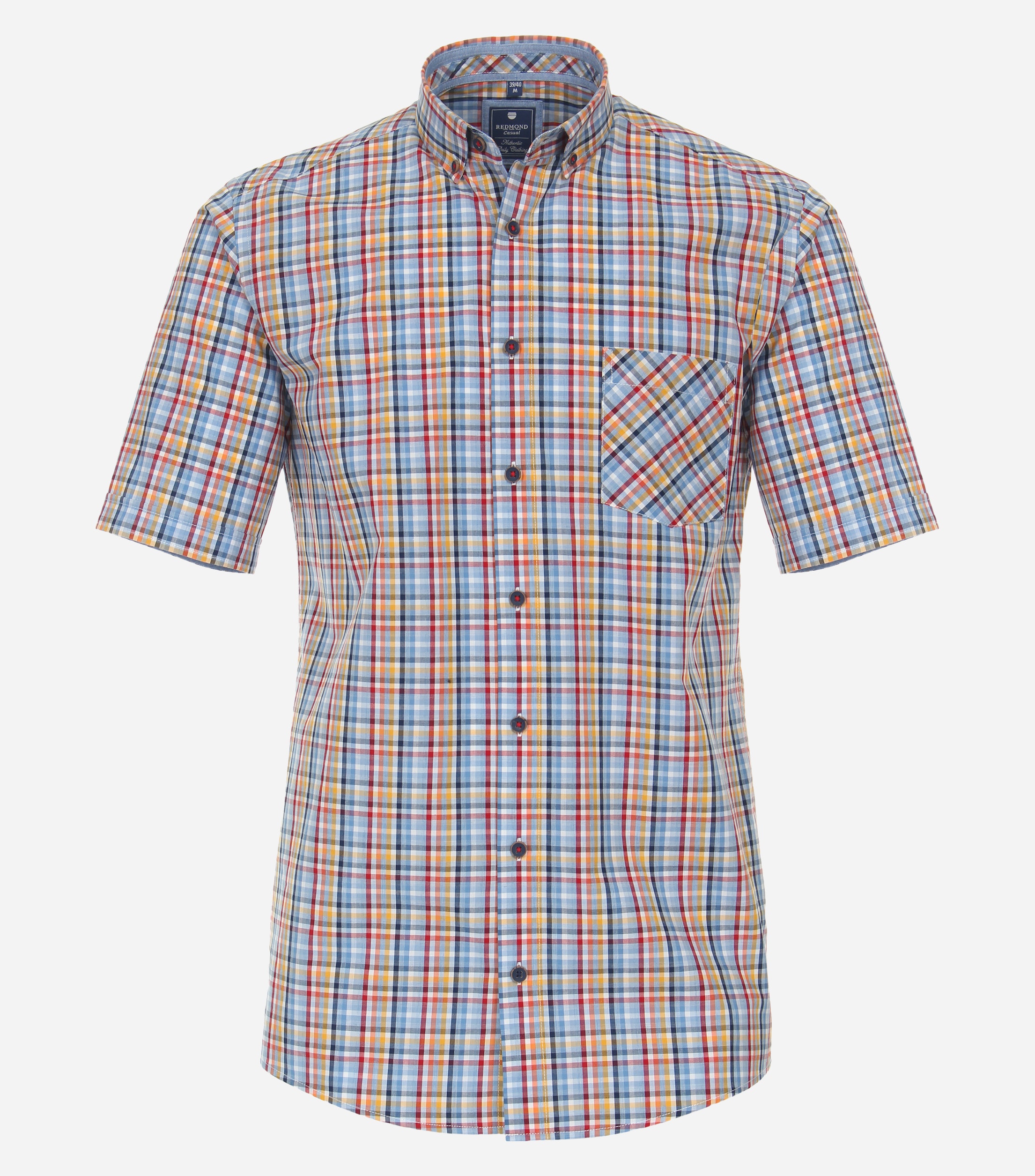 Redmond comfort fit overhemd, korte mouw, popeline, rood geruit