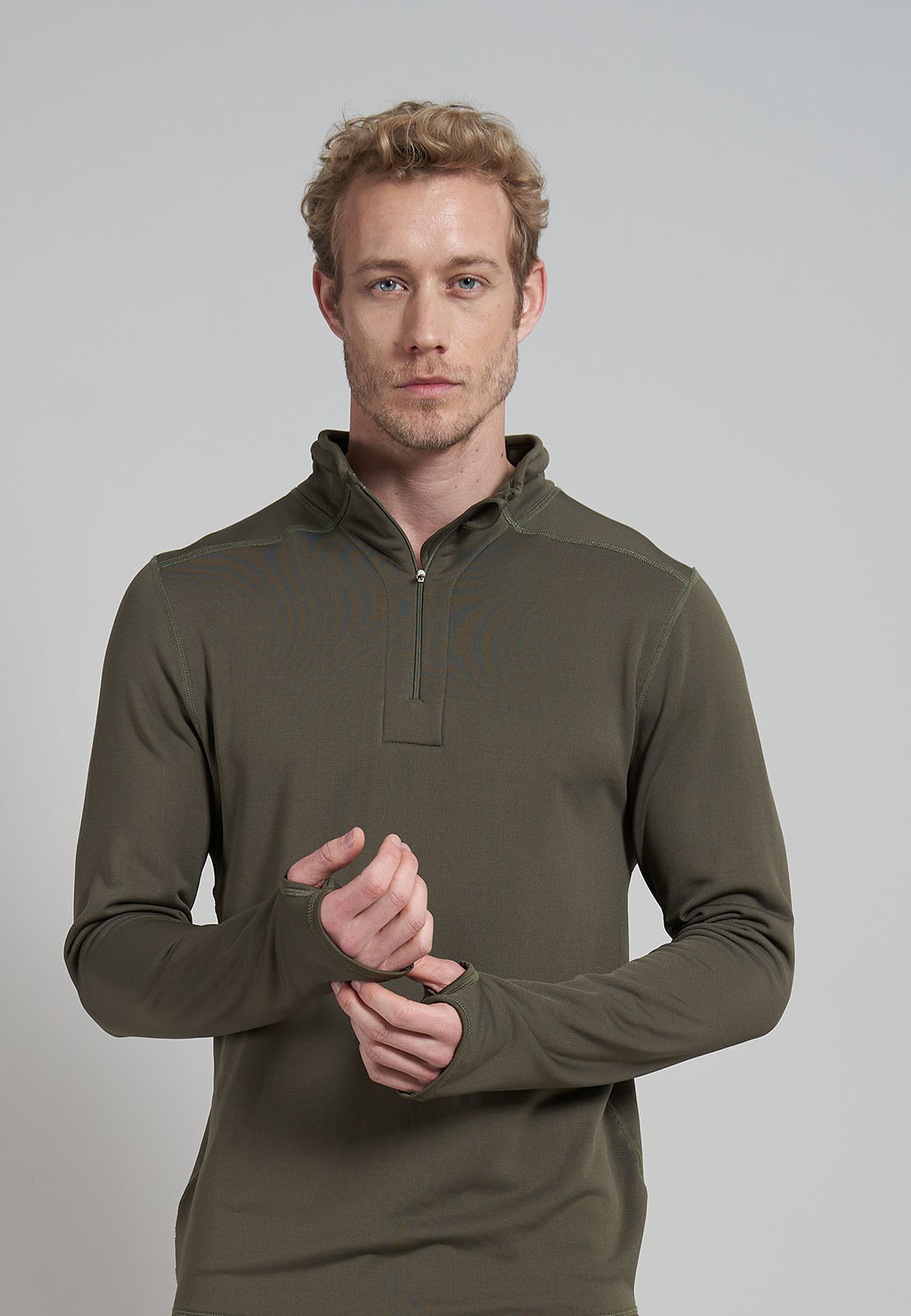 Ceceba heren thermo shirt lange mouw met rits (1-pack), olijfgroen