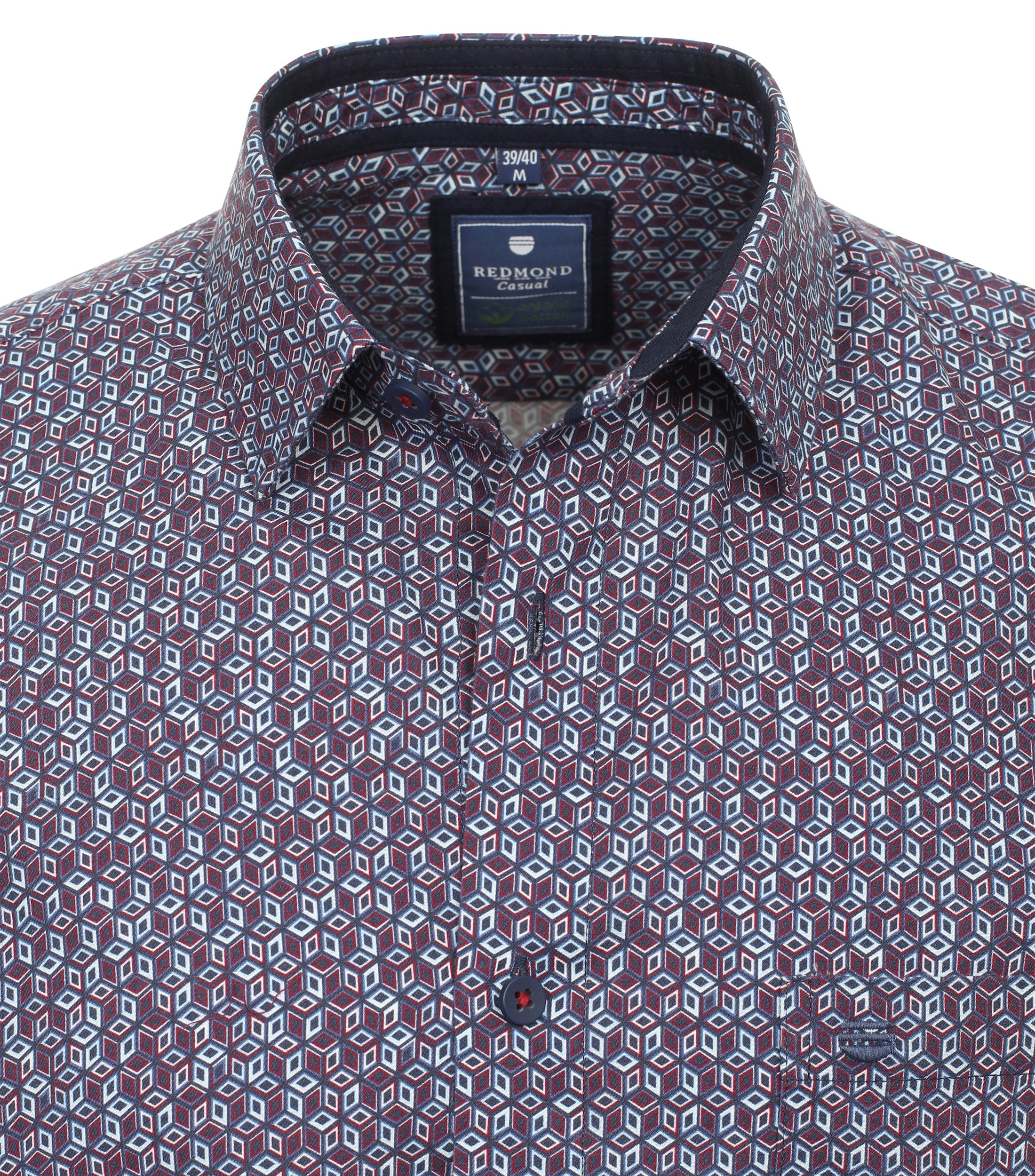 Redmond modern fit overhemd, popeline, rood dessin - 242100110-50