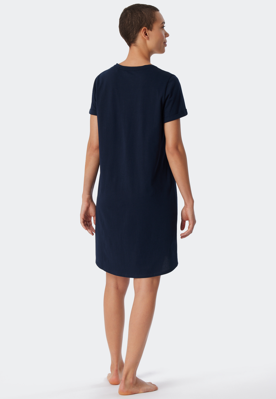 SCHIESSER Essential Nightwear T-shirt, dames slaapshirt korte mouwen print donkerblauw