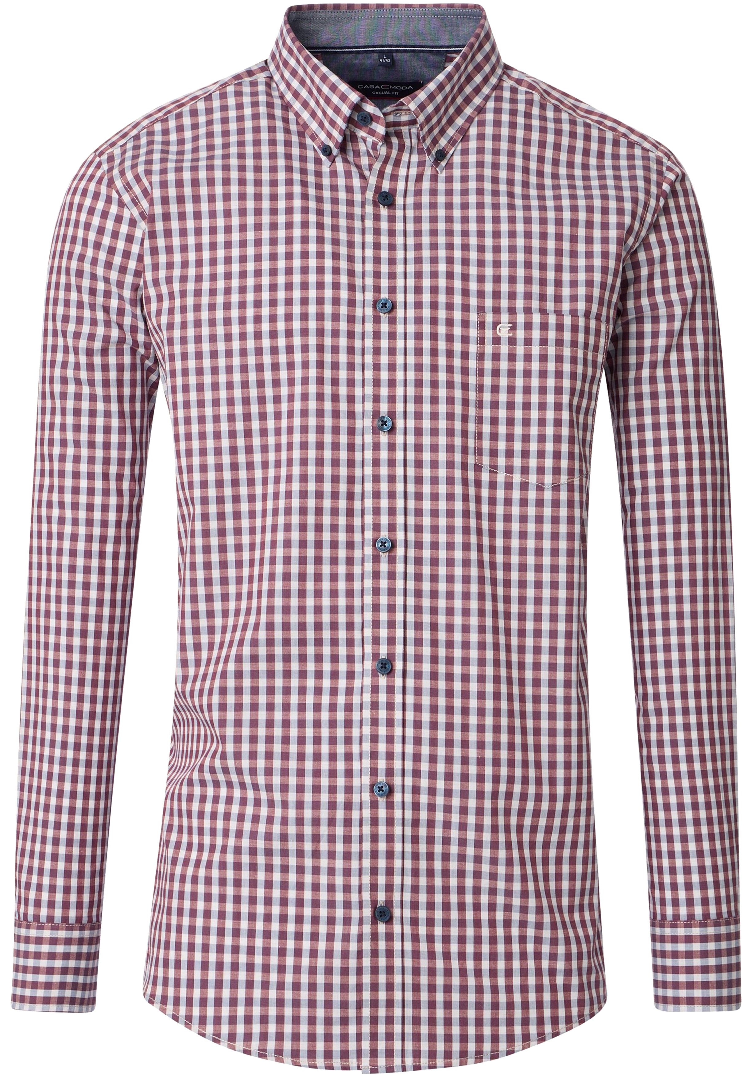 CASA MODA Sport casual fit overhemd, structuur, rood met wit en blauw geruit