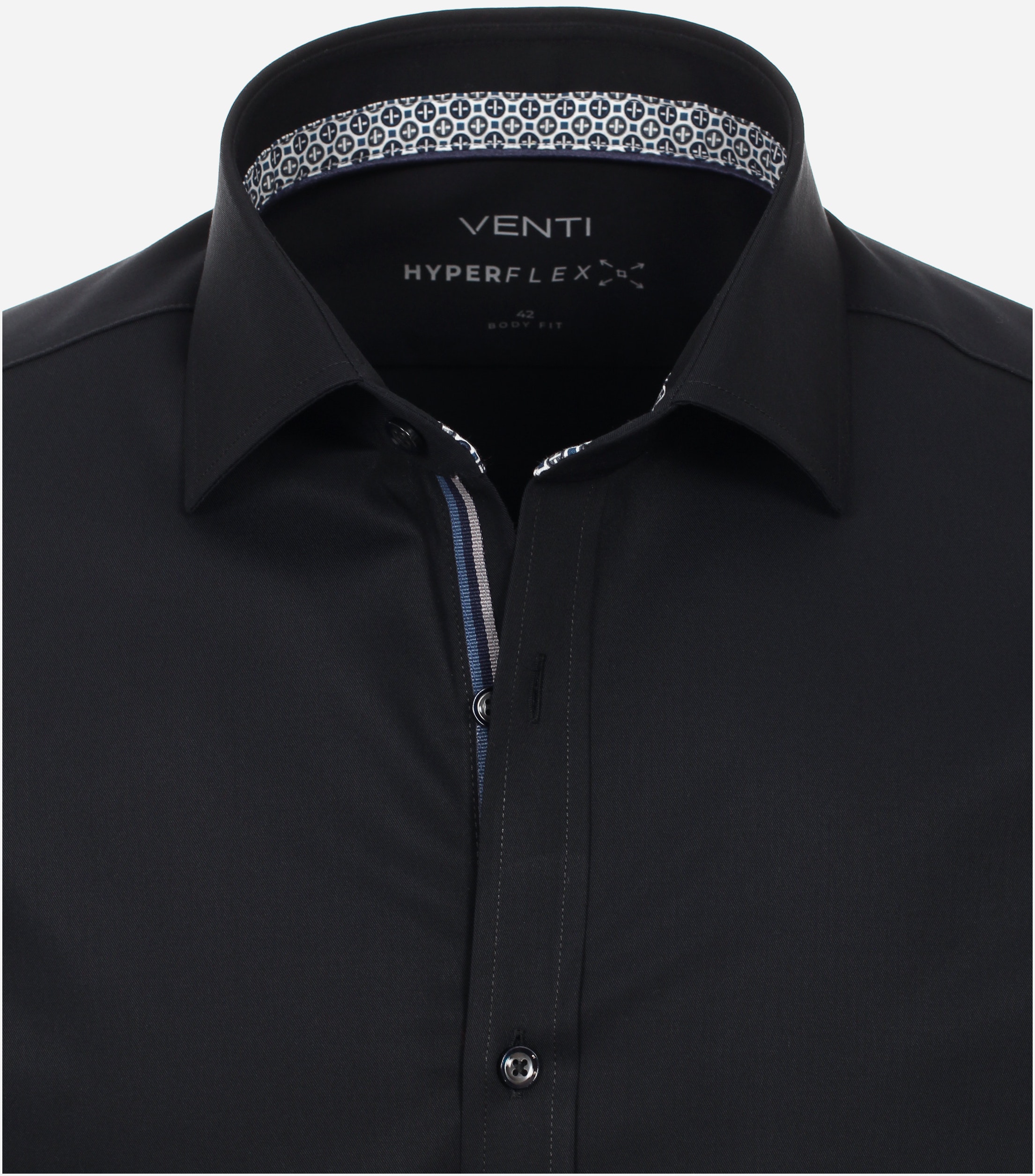 VENTI body fit overhemd, twill, zwart