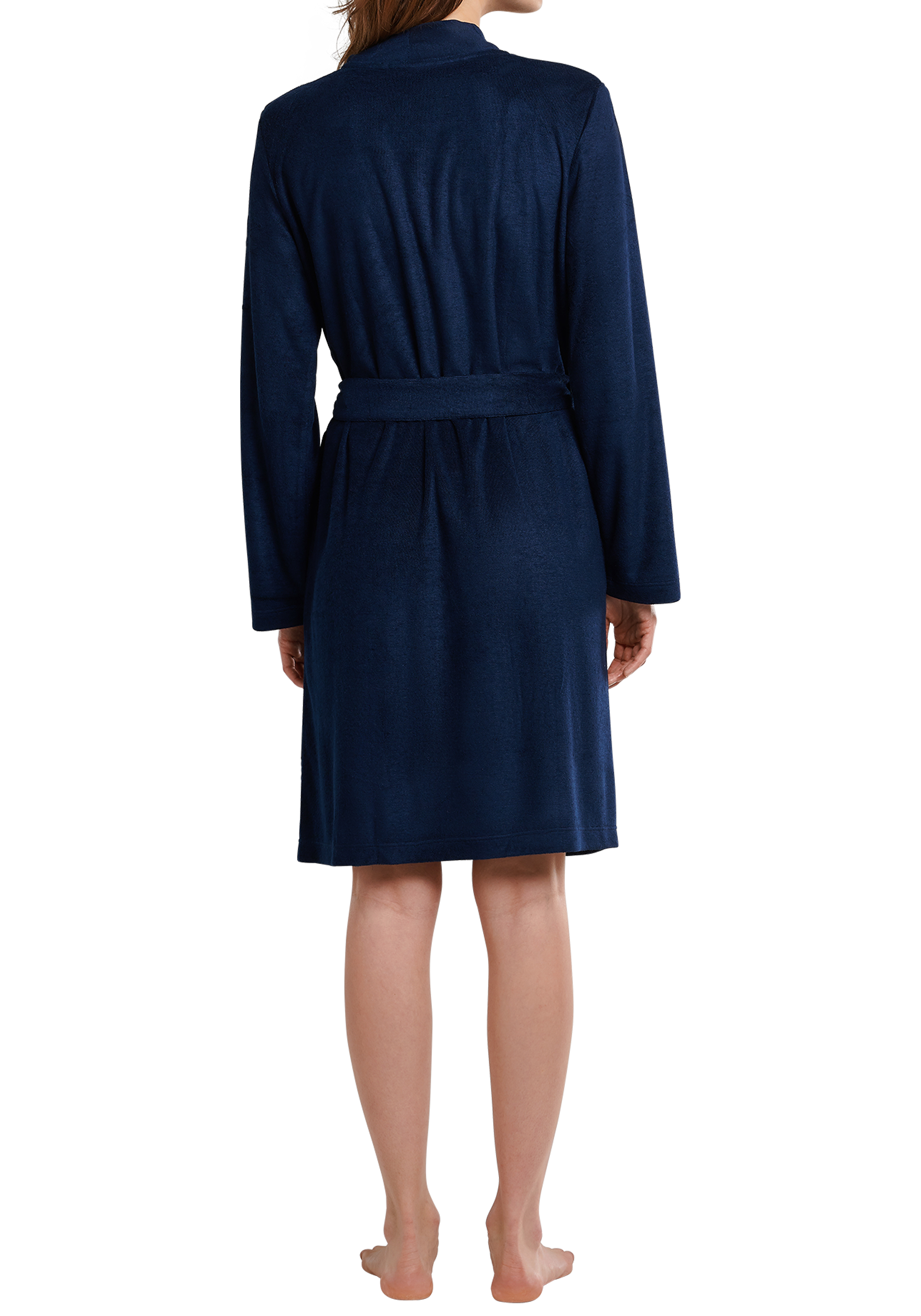 SCHIESSER dames badjas, kort model, dun badstof, donkerblauw
