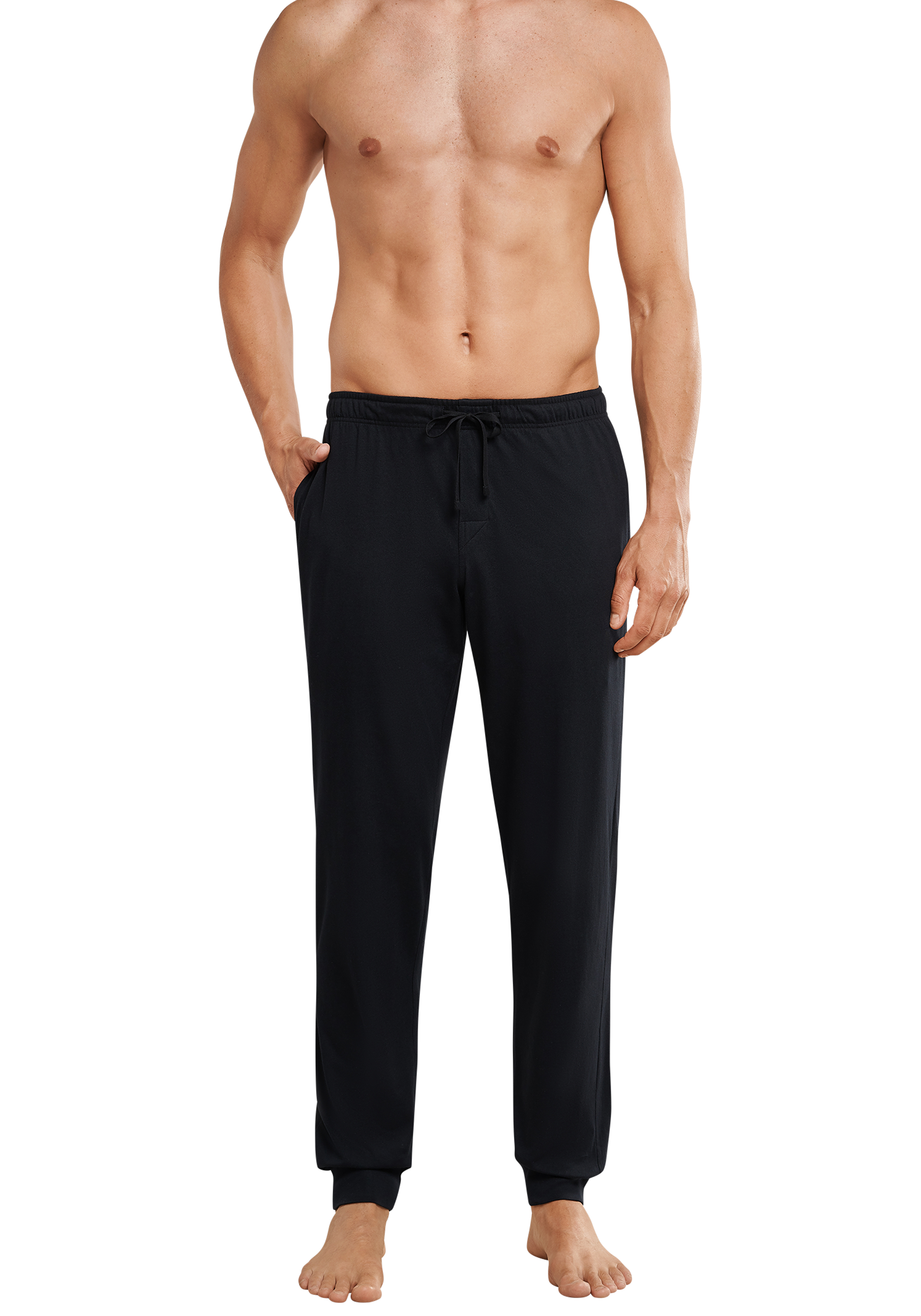SCHIESSER Mix+Relax lounge broek, lange pijpen met boord, dun, zwart